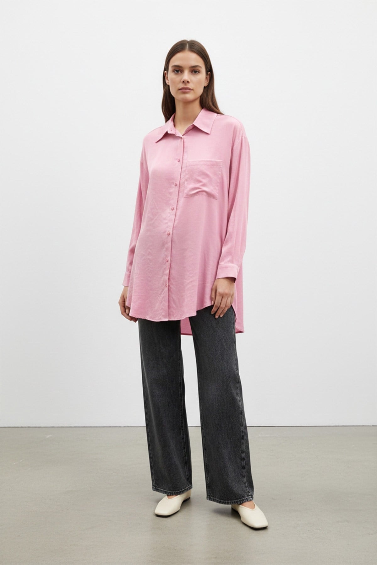 Kadın Cep Detaylı Basic Gömlek Tunik - 10677TUN Pembe Tunik Puane 