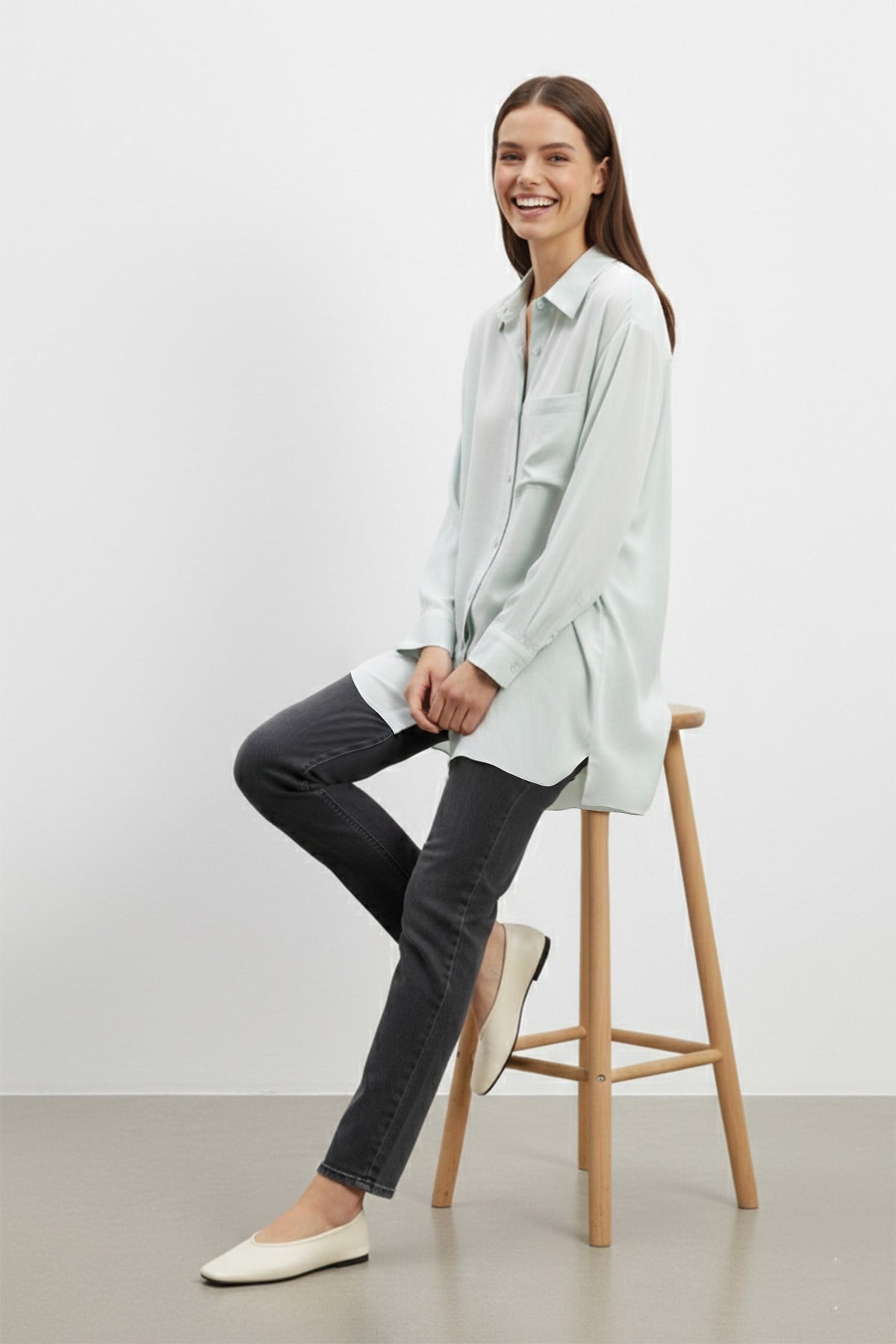 Kadın Cep Detaylı Basic Gömlek Tunik - 10677TUN - Mint Yeşili Tunik Puane 