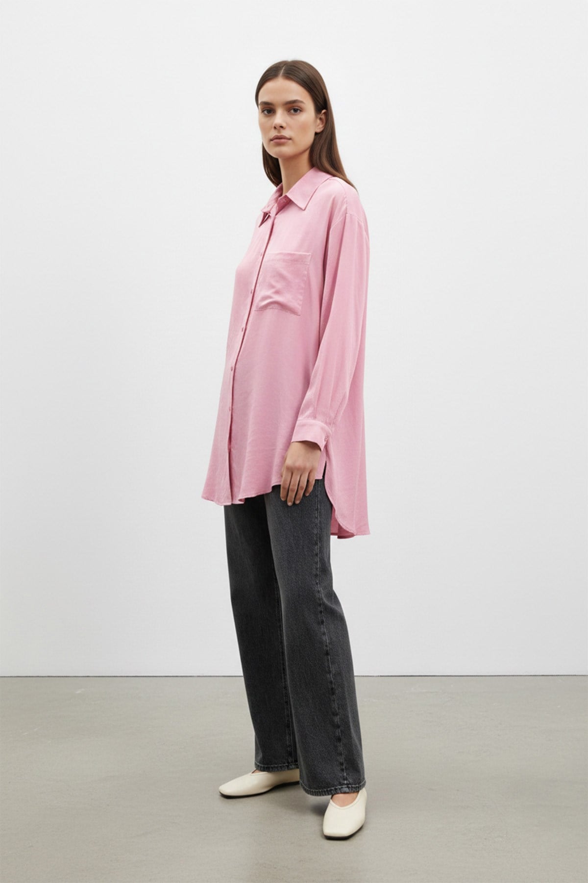 Kadın Cep Detaylı Basic Gömlek Tunik - 10677TUN - Pembe Tunik Puane 