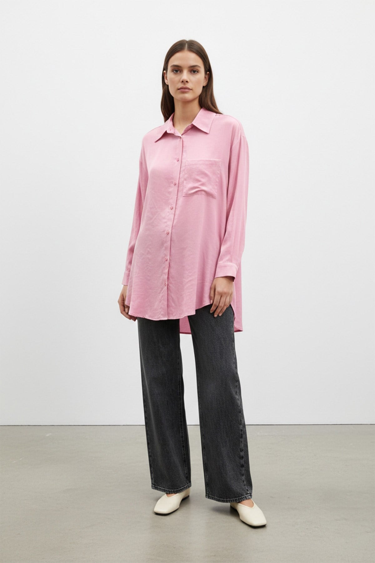 Kadın Cep Detaylı Basic Gömlek Tunik - 10677TUN - Pembe Tunik Puane 