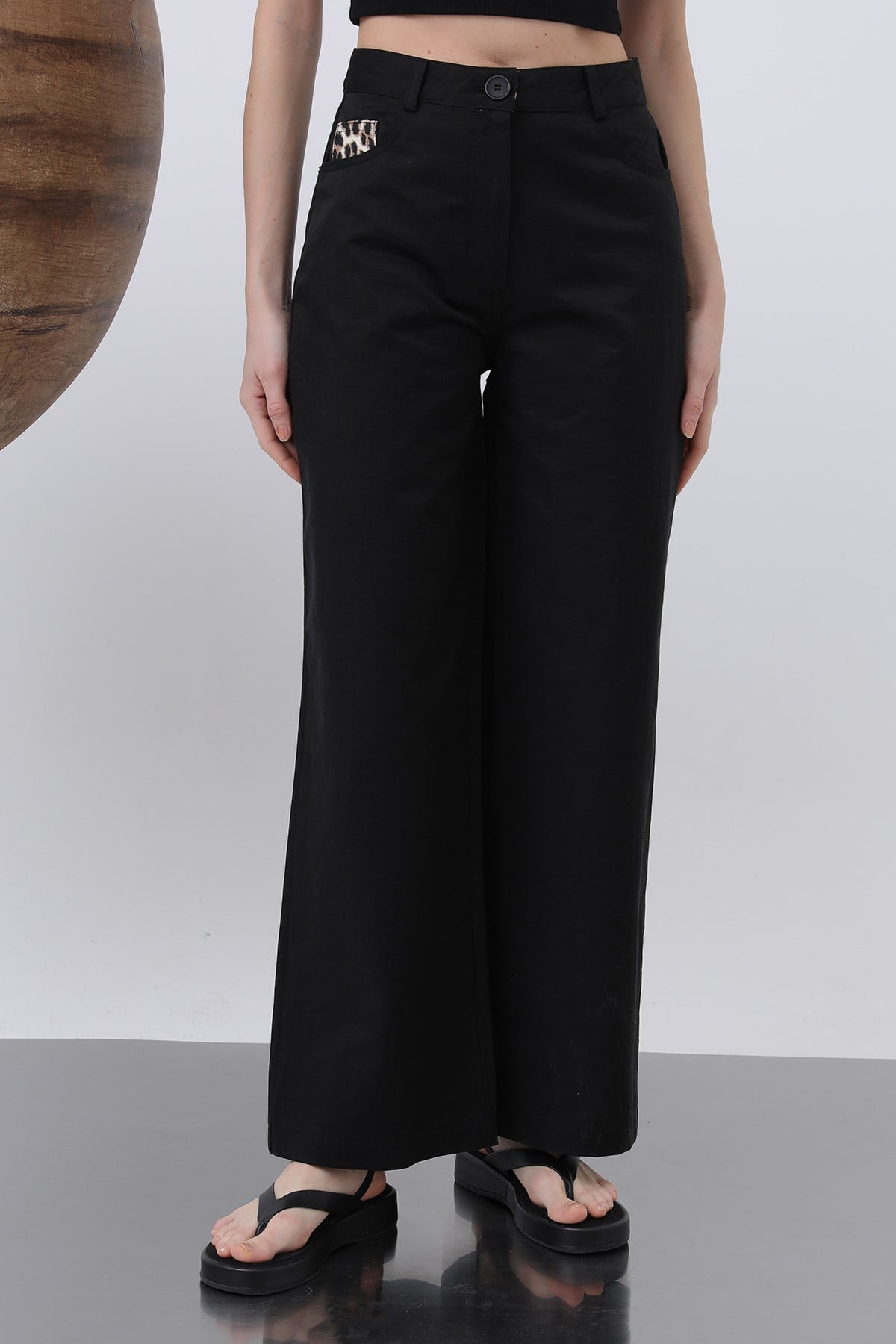 Kadın Cep Detaylı  Bol Pantolon - 32116PNT Siyah Pantolon Soul 
