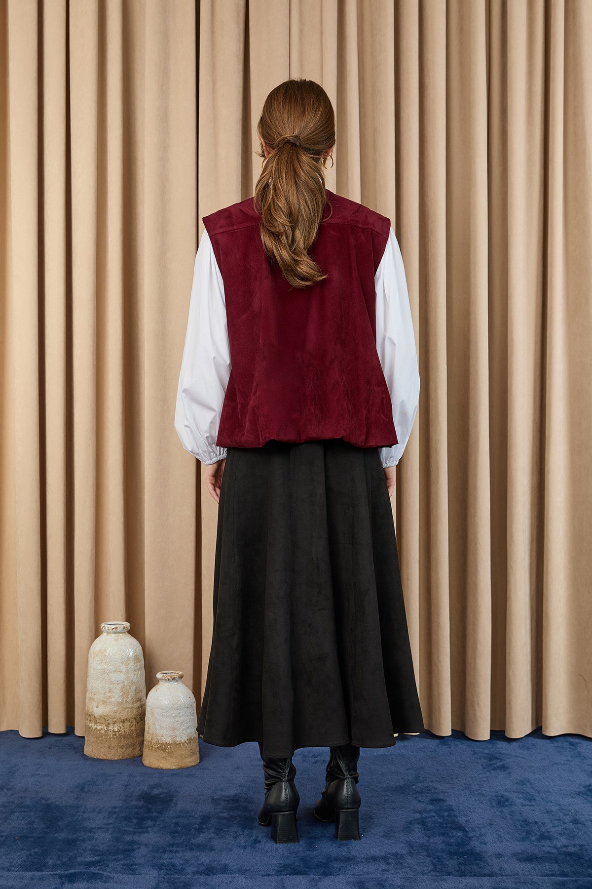Kadın Cep Detaylı Süet Yelek  -  32404YLK Bordo Yelek Soul 