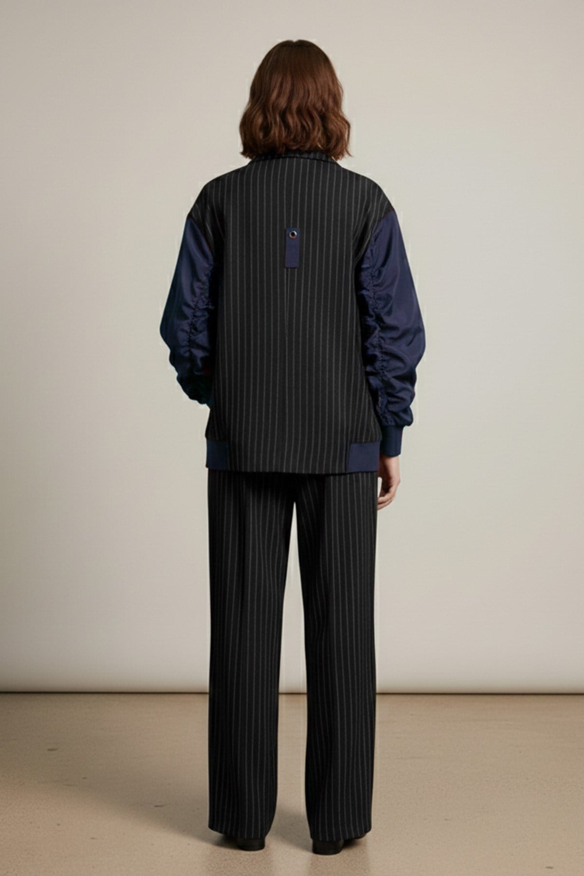 Kadın Çizgili Oversize Ceket  -  32401CKT - Siyah-Lacivert Ceket Soul 