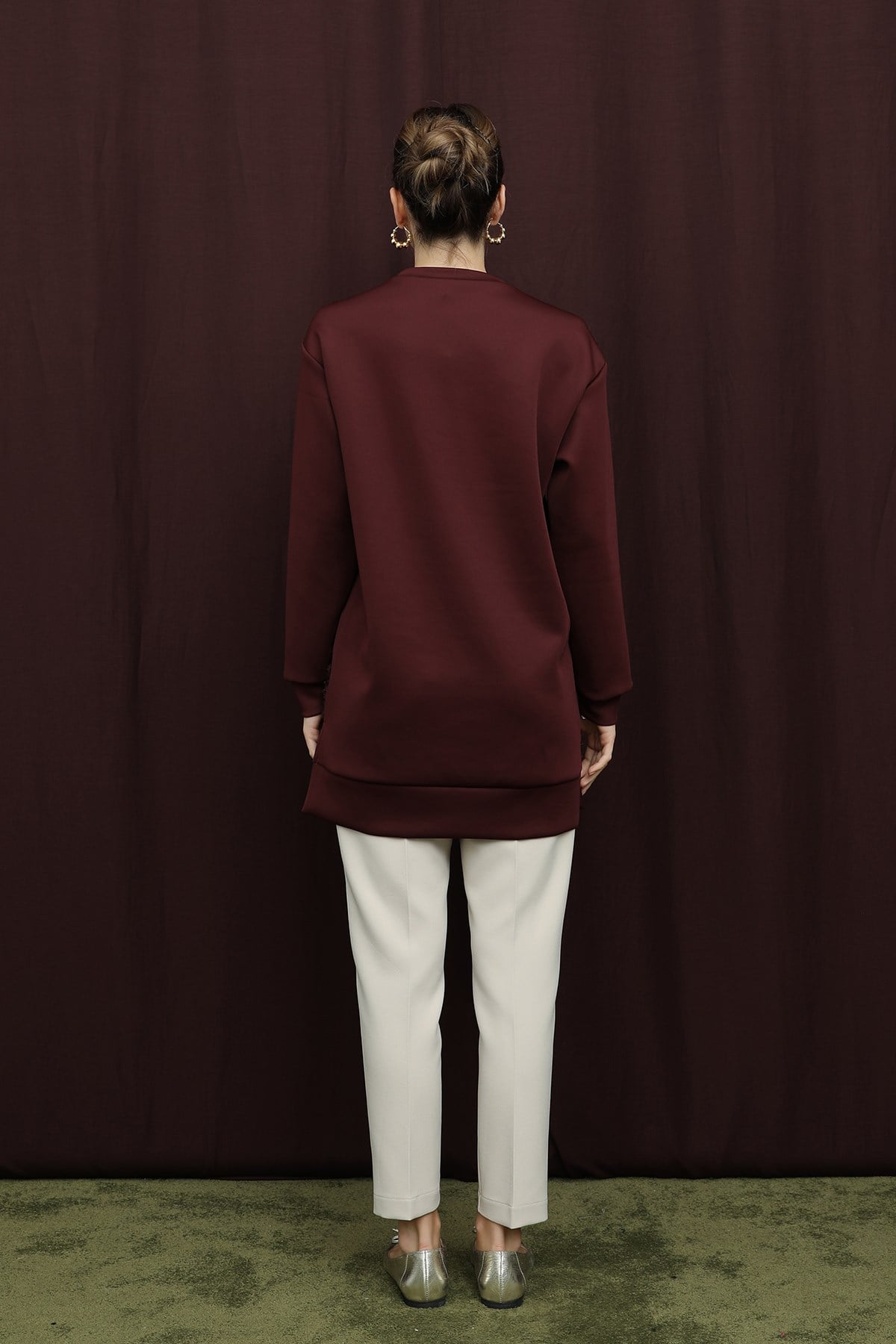 Kadın Dantelli Basic Tunik - 10726TUN - Bordo Tunik Puane 