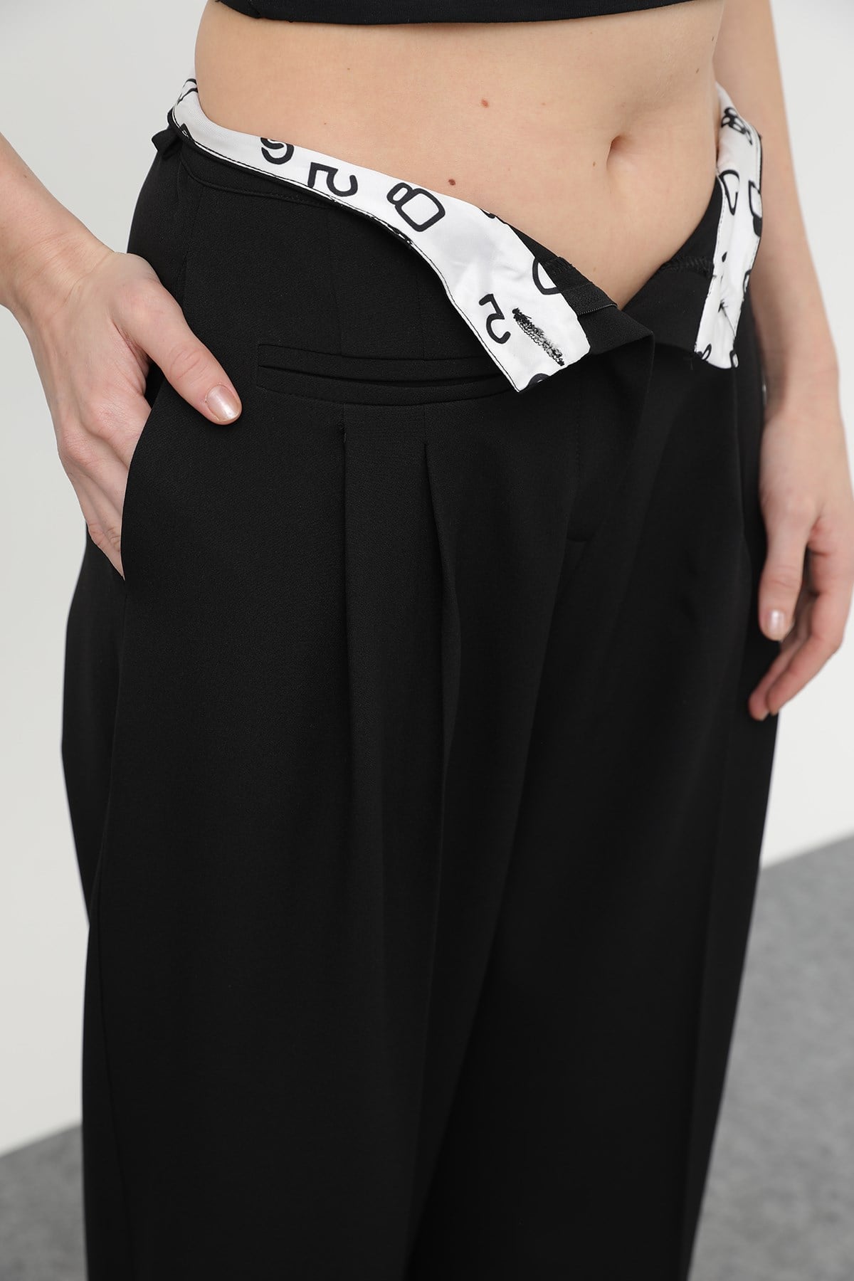 Kadın Desenli Astar Detaylı Pantolon - 32186PNT - Siyah Pantolon Soul 