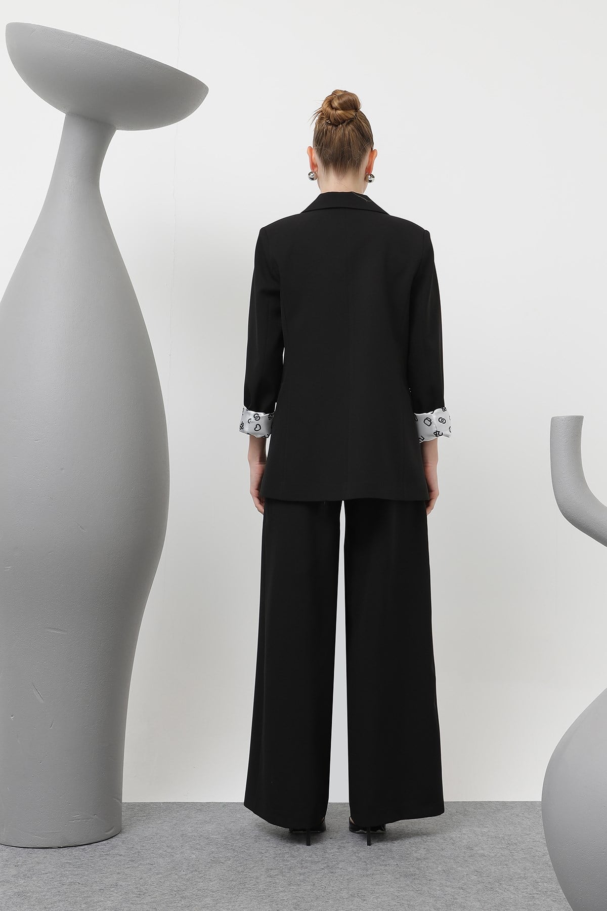 Kadın Desenli Astar Detaylı Pantolon - 32186PNT - Siyah Pantolon Soul 