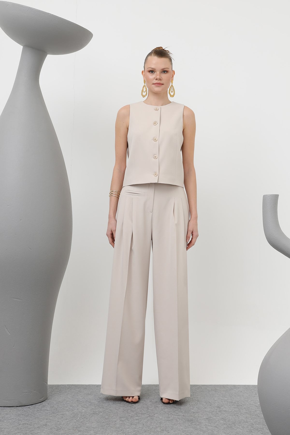 Kadın Desenli Astar Detaylı Pantolon - 32186PNT - Bej Pantolon Soul 