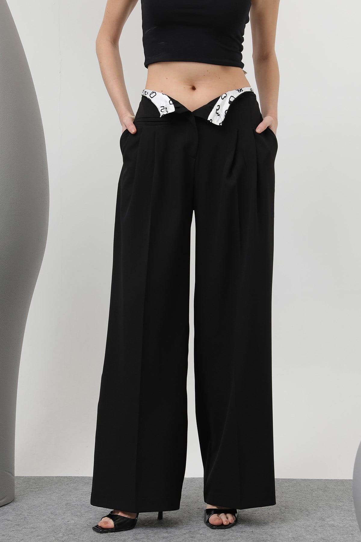 Kadın Desenli Astar Detaylı Pantolon - 32186PNT - Siyah Pantolon Soul 