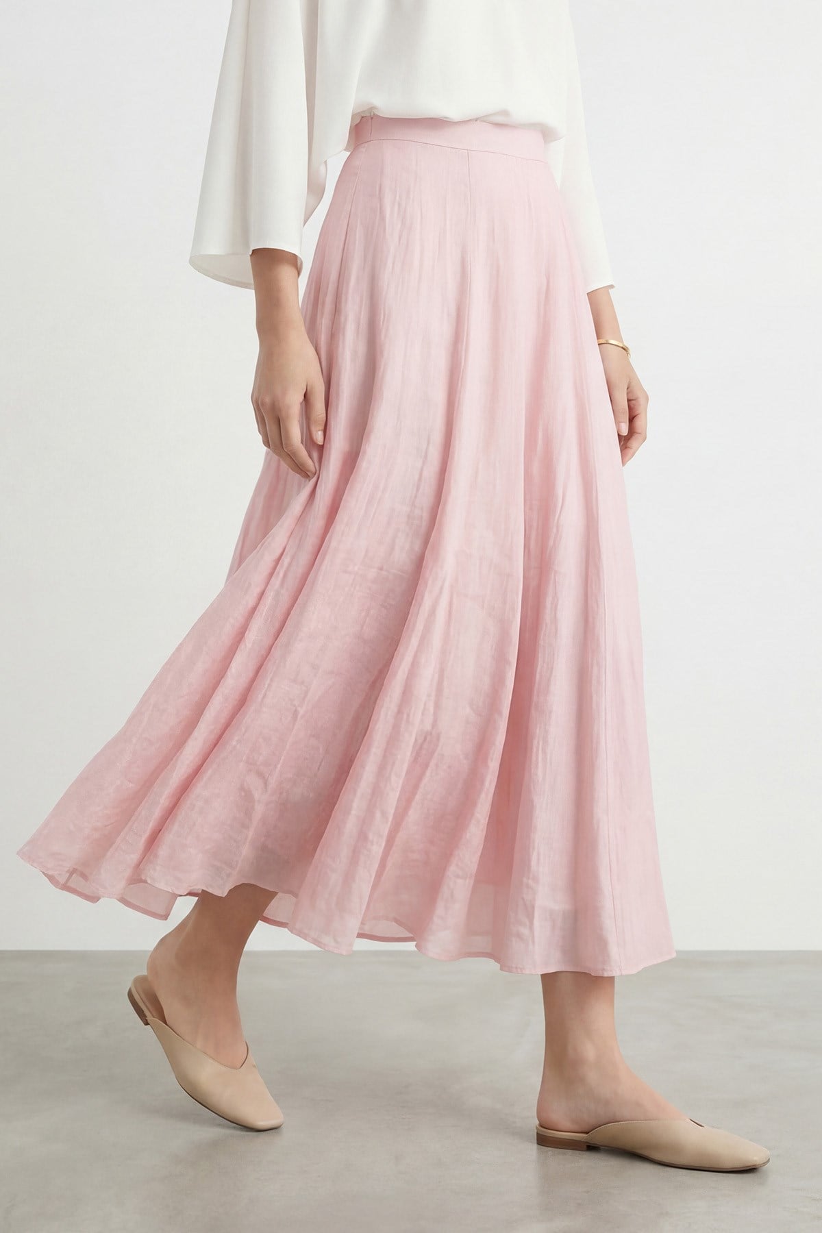 Kadın Dikey Biyeli Çan Kesim Dokuma Etek – 32483ETK - Pembe Etek Soul 
