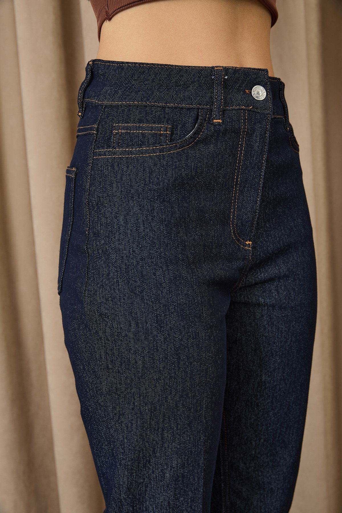 Kadın Dikiş Detaylı Denim Pantolon - 18271PNT - Lacivert Pantolon Puane 