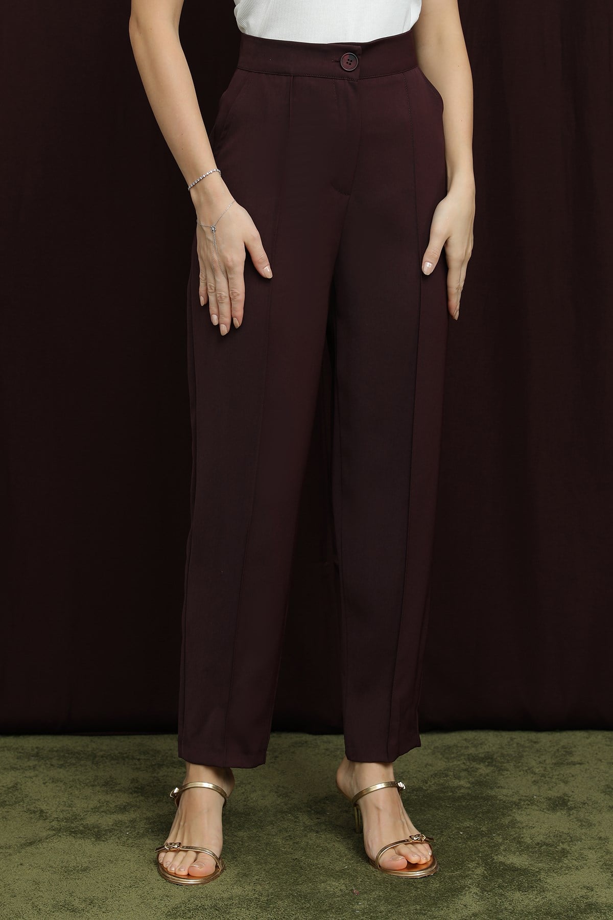 Kadın Dikiş Detaylı Havuç Pantolon - 18265PNT - Bordo Pantolon Puane 