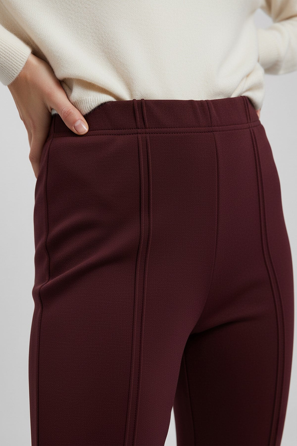 Kadın Dikiş Detaylı Pantolon - 18268PNT - Bordo Pantolon Puane 