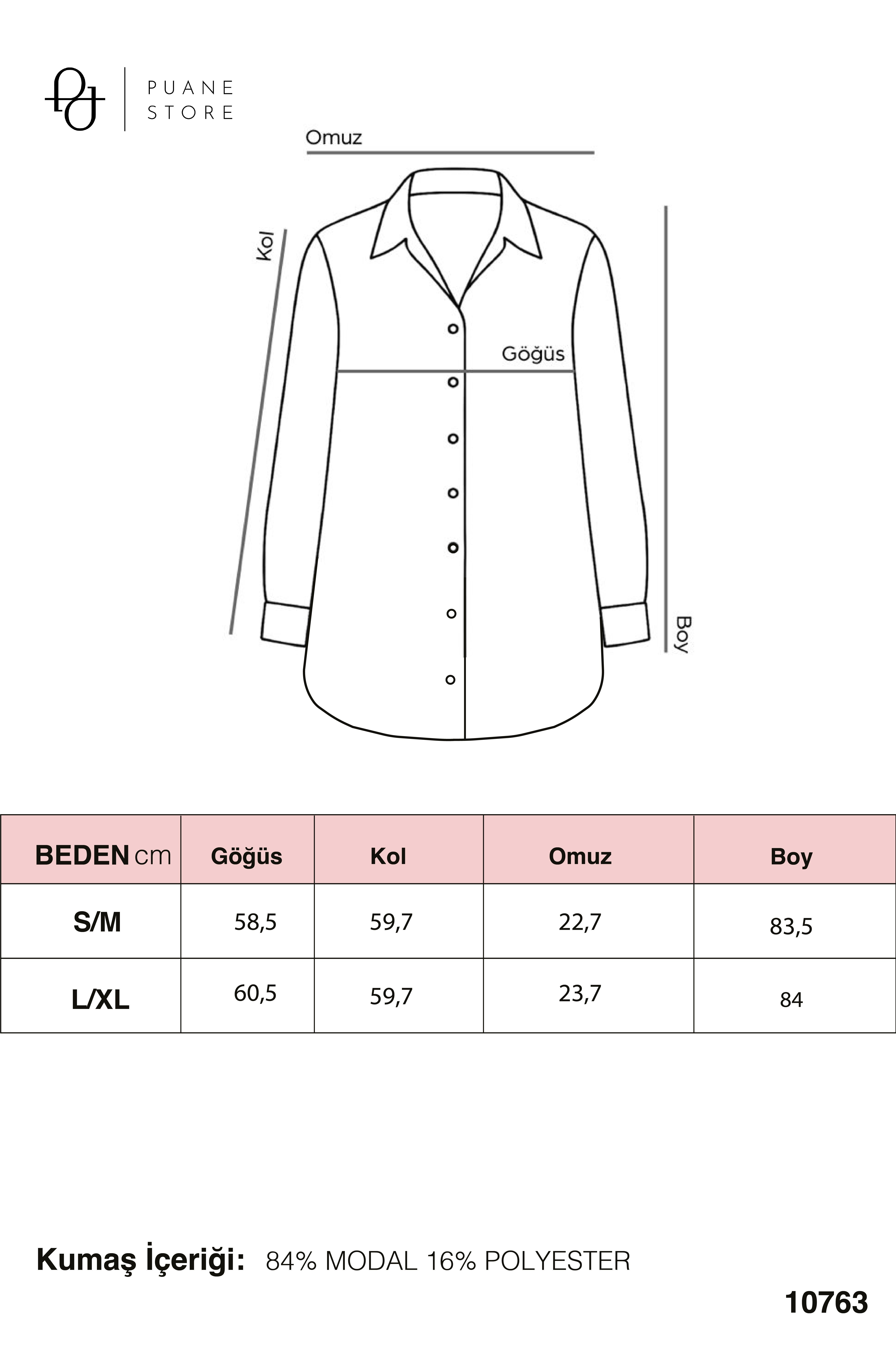 Kadın Düğmeli  Broş Detaylı Uzun Tunik -10763 İndigo Gömlek Puane 