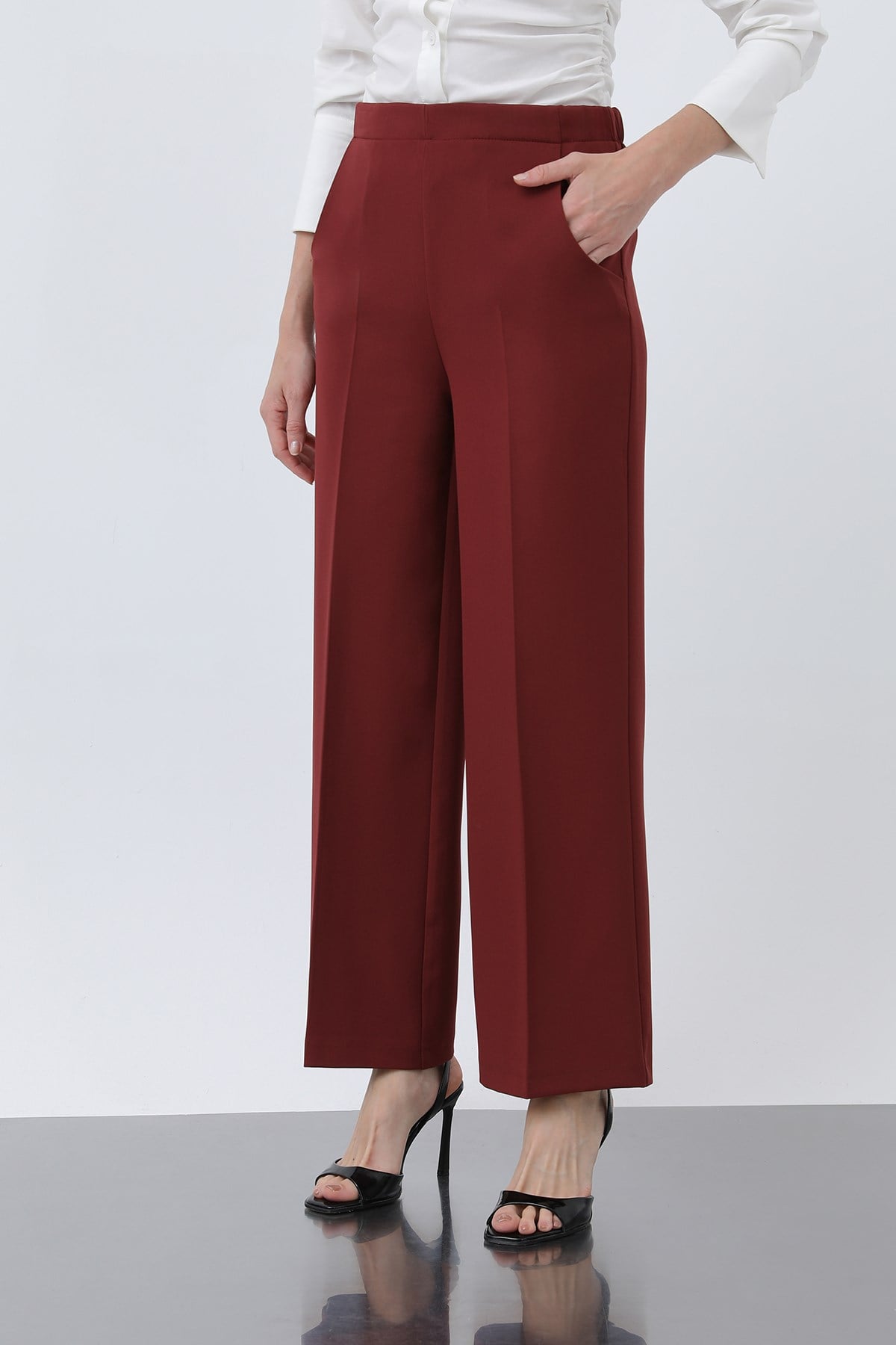 Kadın Düz Kesim Pantolon - 18243PNT - Bordo Pantolon Puane 