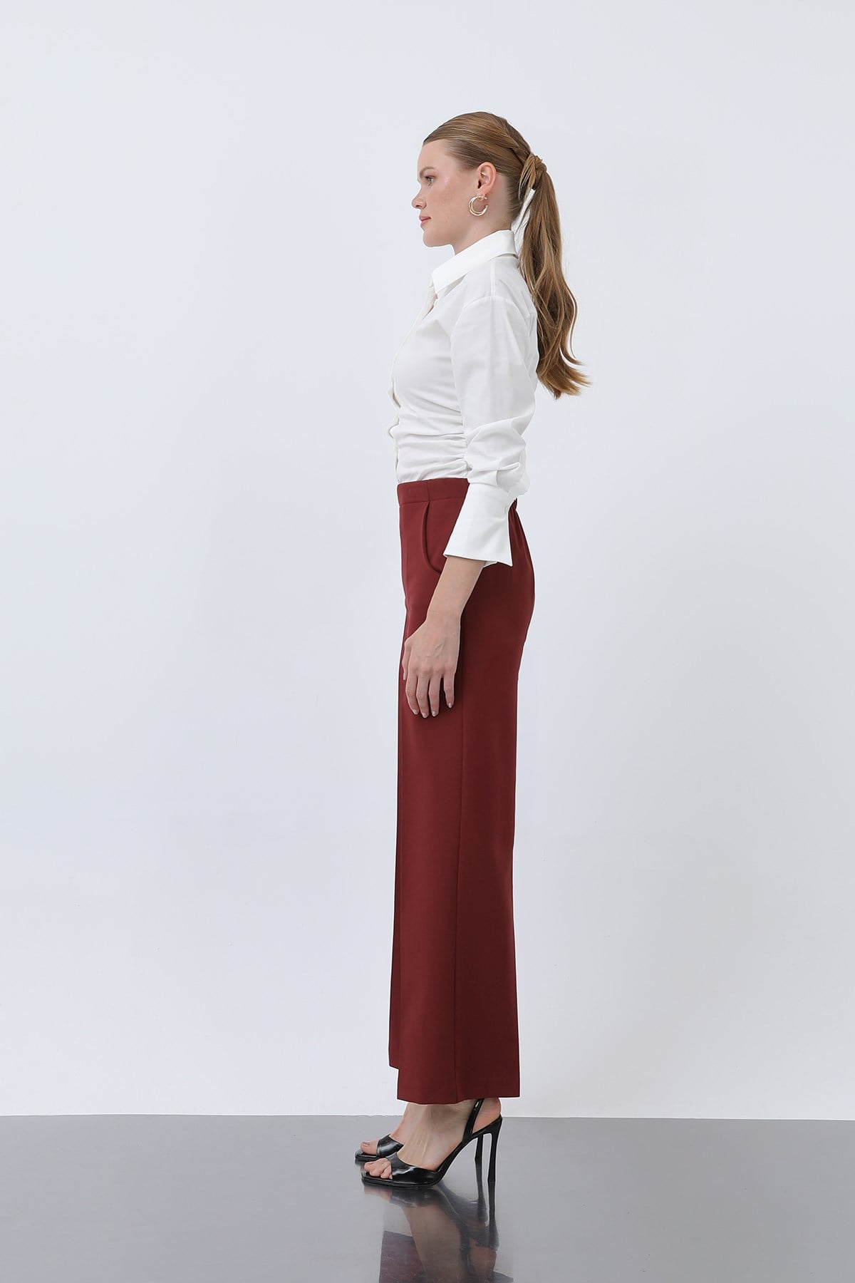 Kadın Düz Kesim Pantolon - 18243PNT - Bordo Pantolon Puane 