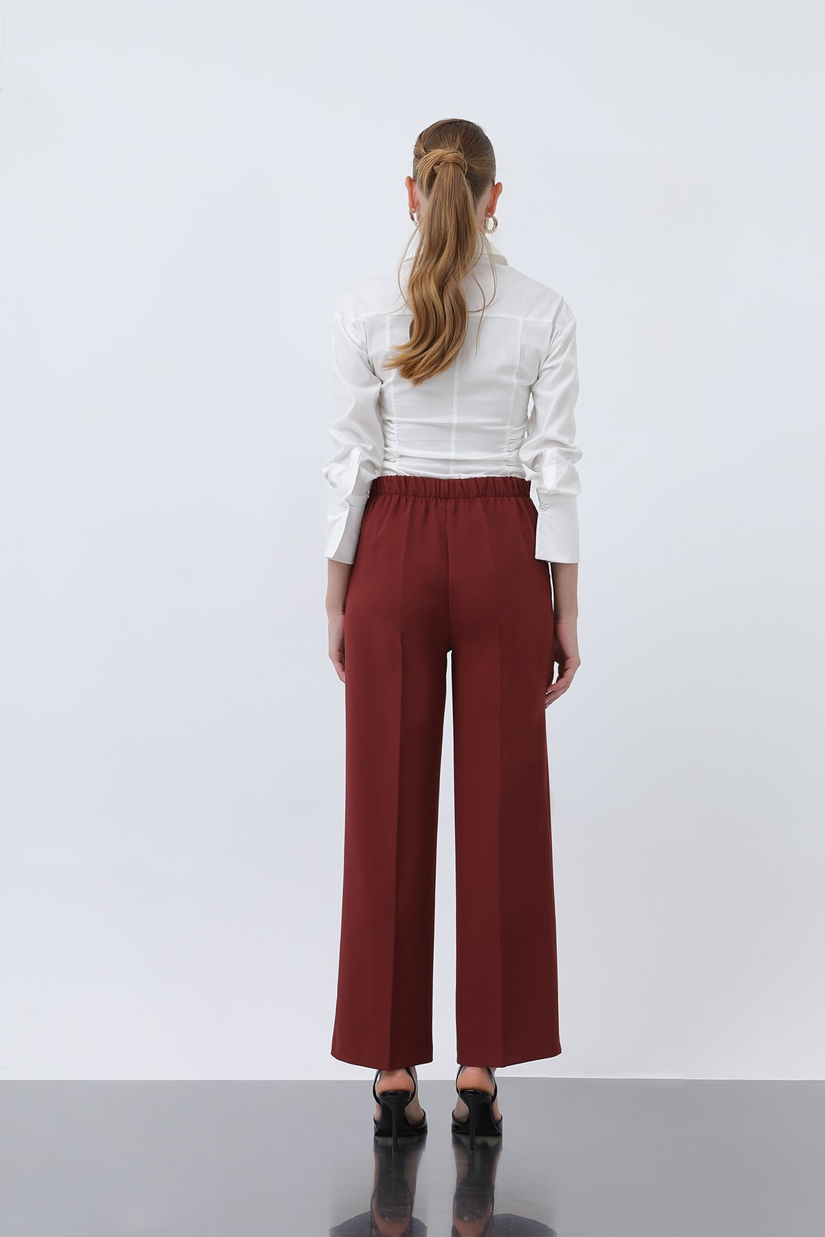 Kadın Düz Kesim Pantolon - 18243PNT - Bordo Pantolon Puane 