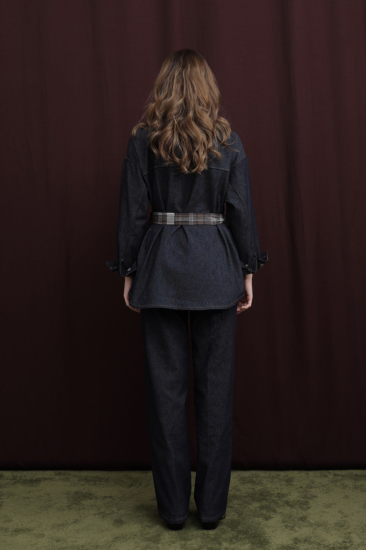 Kadın Ekose Detaylı Denim Ceket  -  32413CKT - Lacivert Ceket Soul 