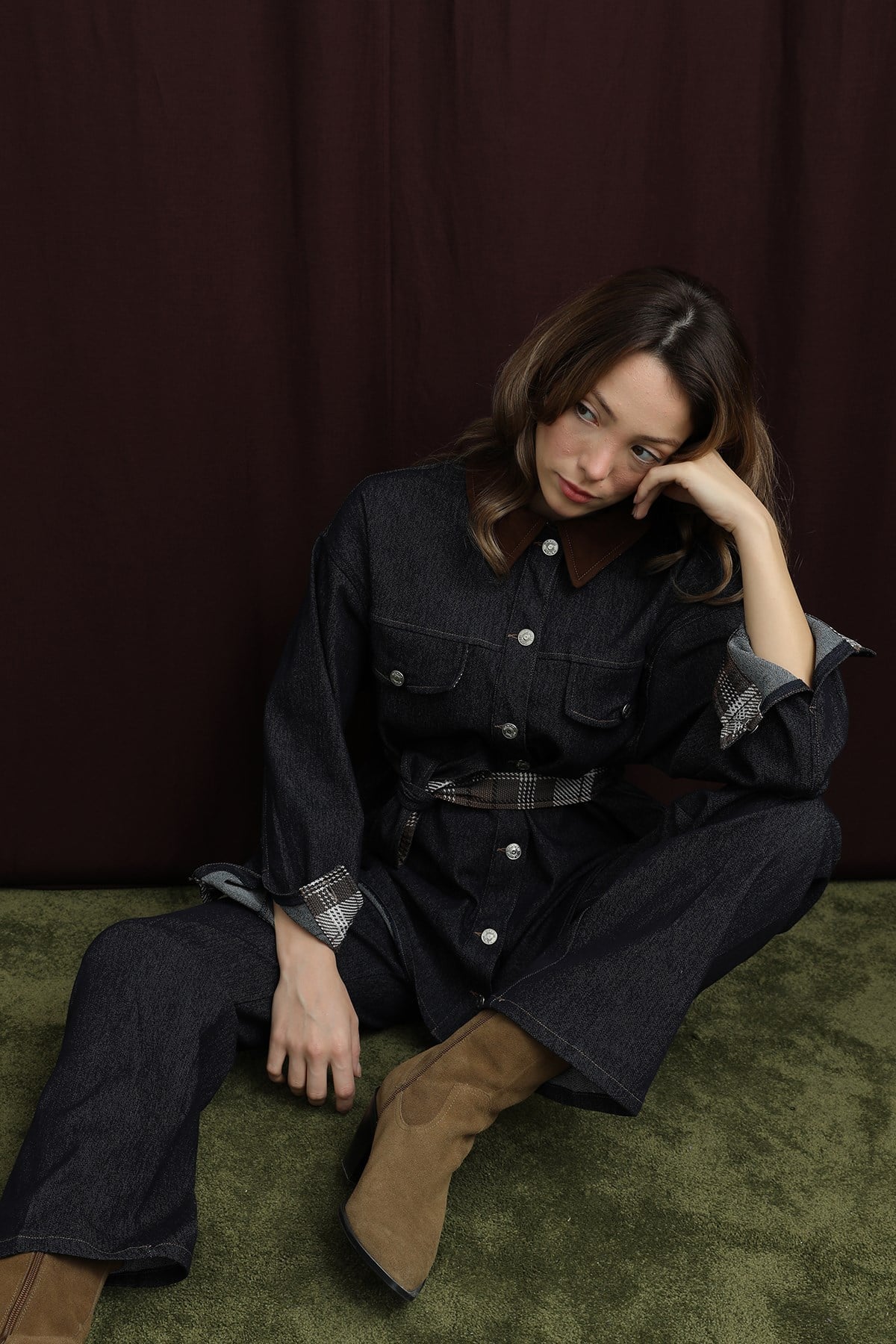 Kadın Ekose Detaylı Denim Ceket  -  32413CKT - Lacivert Ceket Soul 