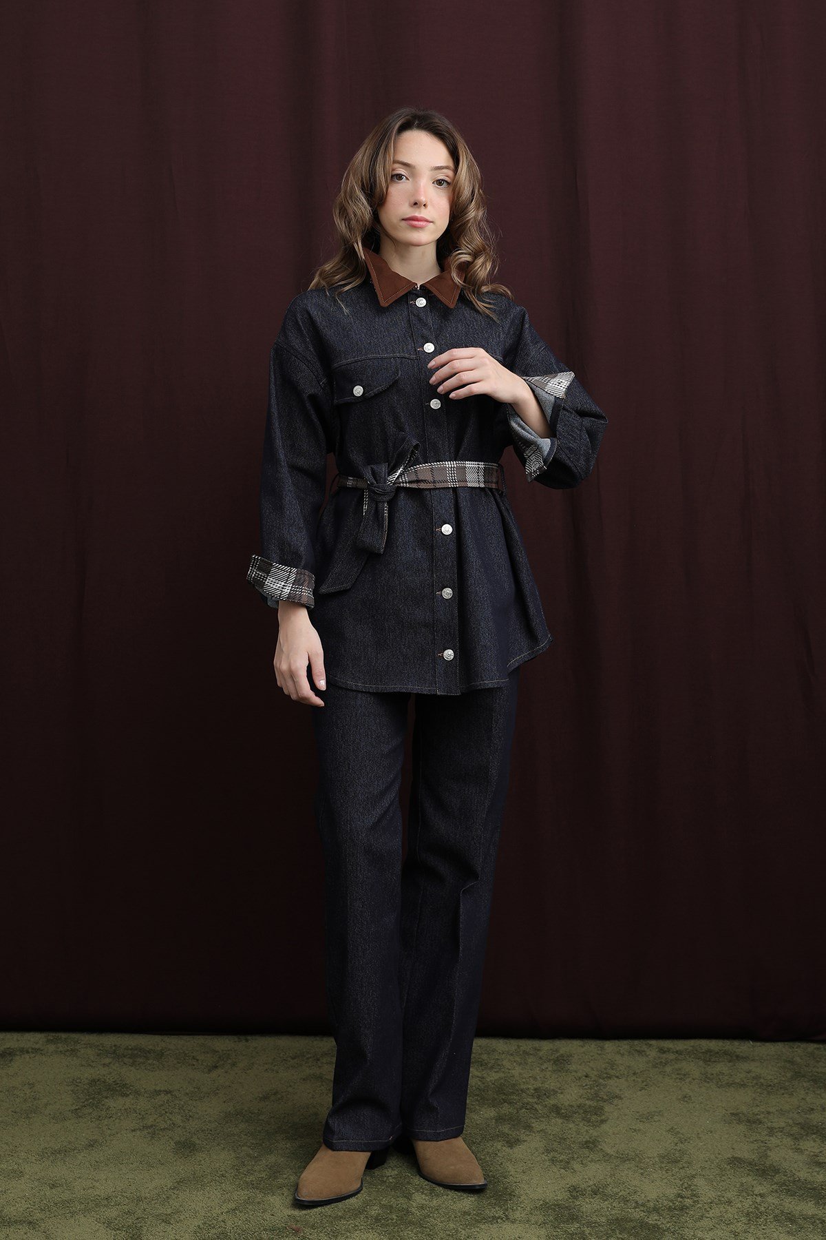 Kadın Ekose Detaylı Denim Ceket  -  32413CKT - Lacivert Ceket Soul 