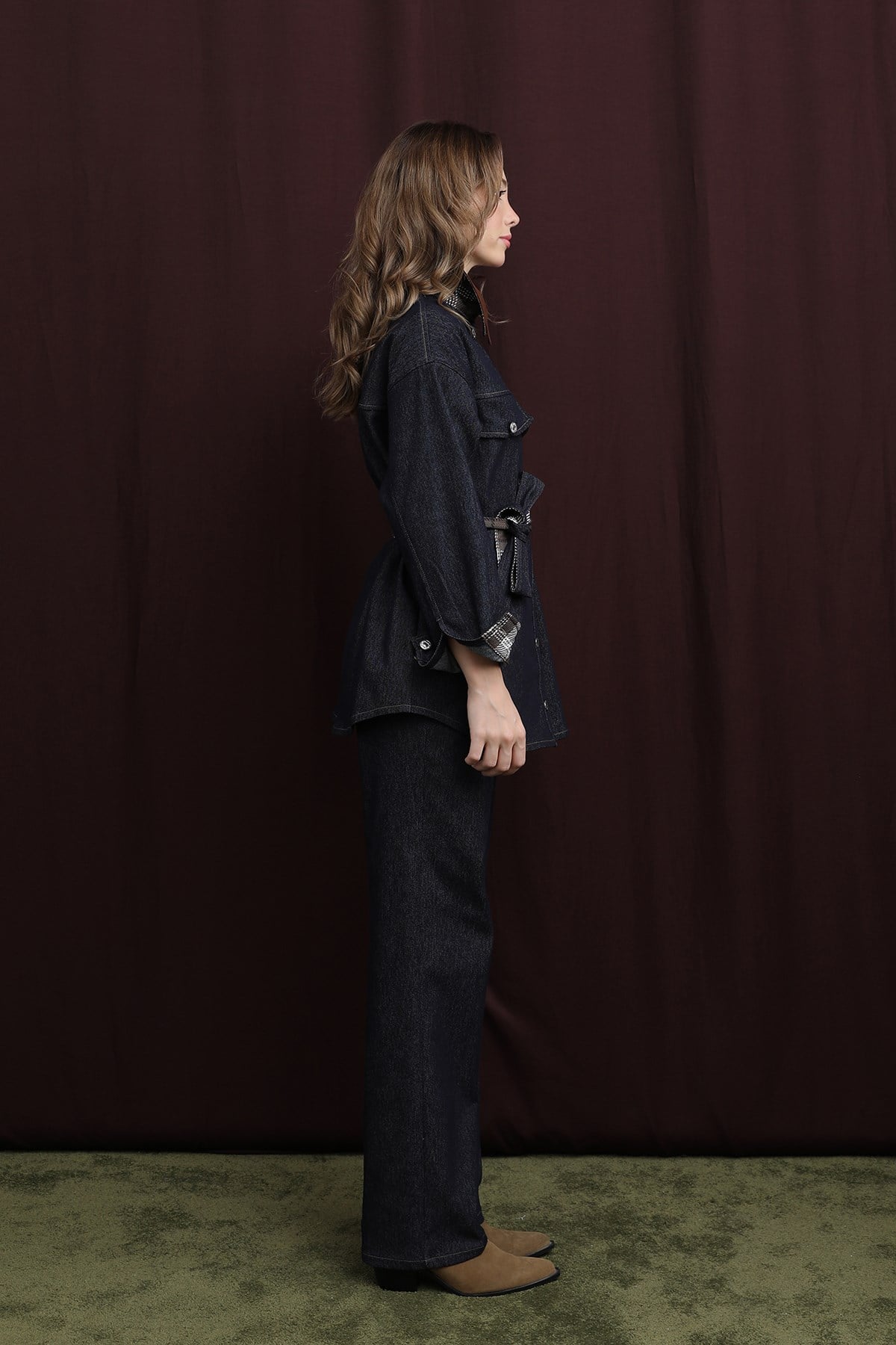 Kadın Ekose Detaylı Denim Ceket  -  32413CKT - Lacivert Ceket Soul 