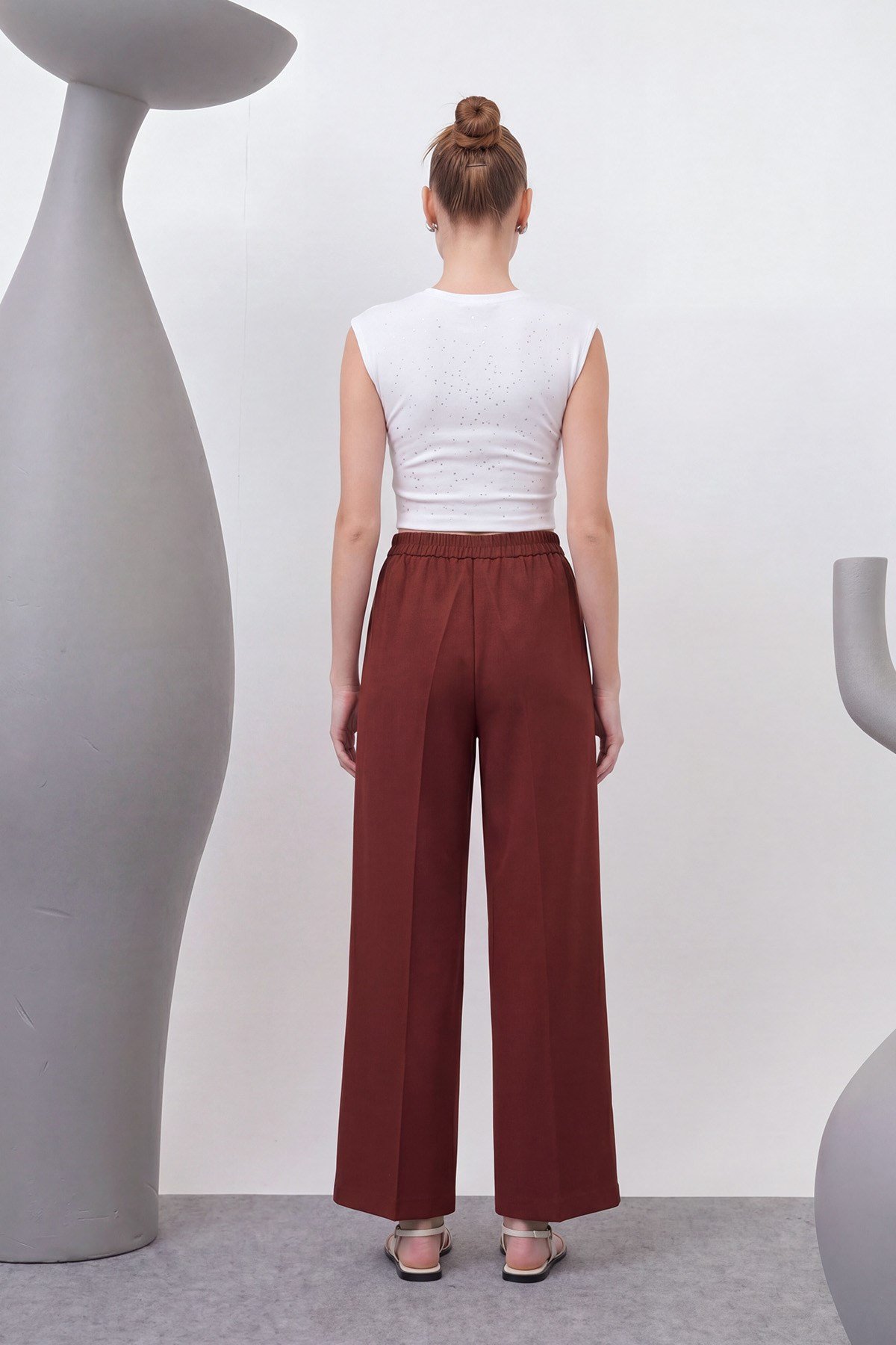 Kadın Fermuar Detaylı Pensli Pantolon- 18228PNT - Bordo Pantolon Puane 