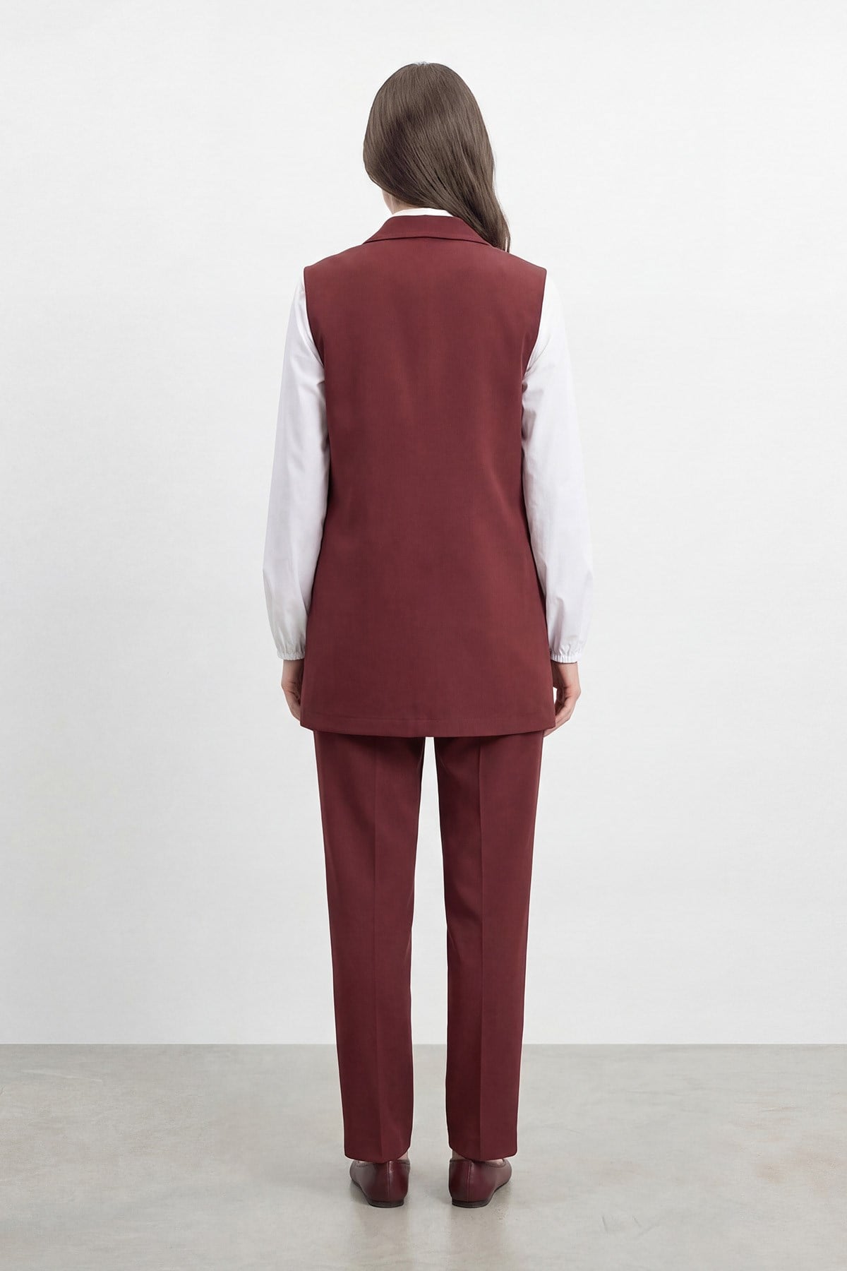 Kadın Fermuarlı Kargo Cep Detaylı Yelek Pantolon Takım – 14463TKS - Bordo İkili Takımlar Puane 
