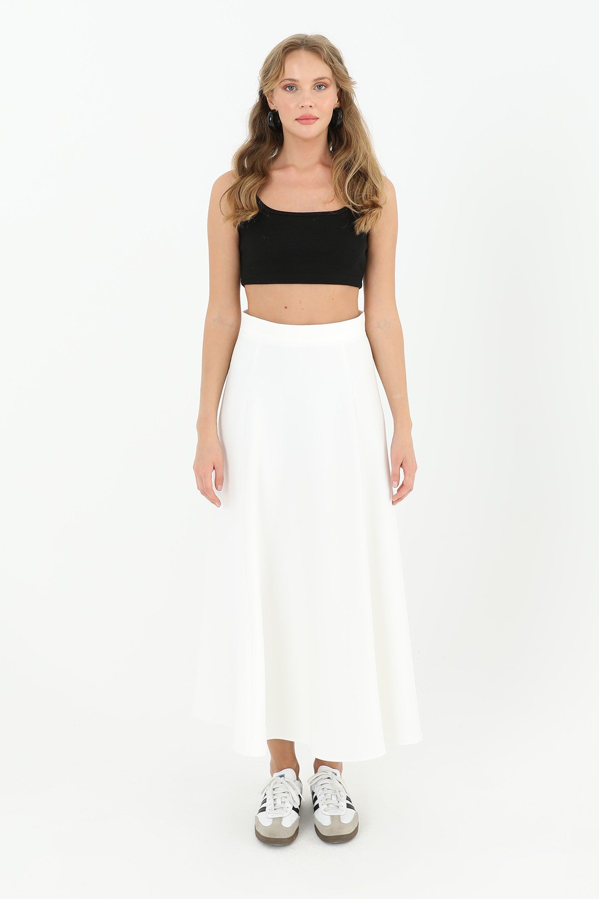 Kadın Fermuarlı Kloş Etek  - 18201ETK Ekru Etek Puane 