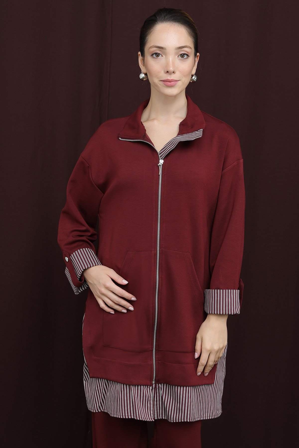 Kadın Garni Detaylı Takım - 14383TKS - Bordo Eşofman Takım Puane 