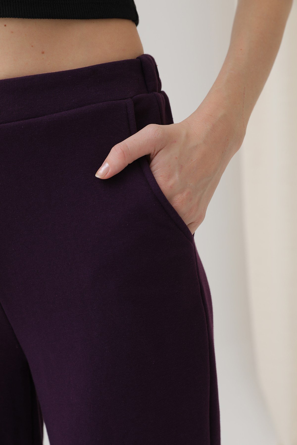 Kadın Geniş Paça Eşofman Altı  - 18152PNT Mor Pantolon Puane 