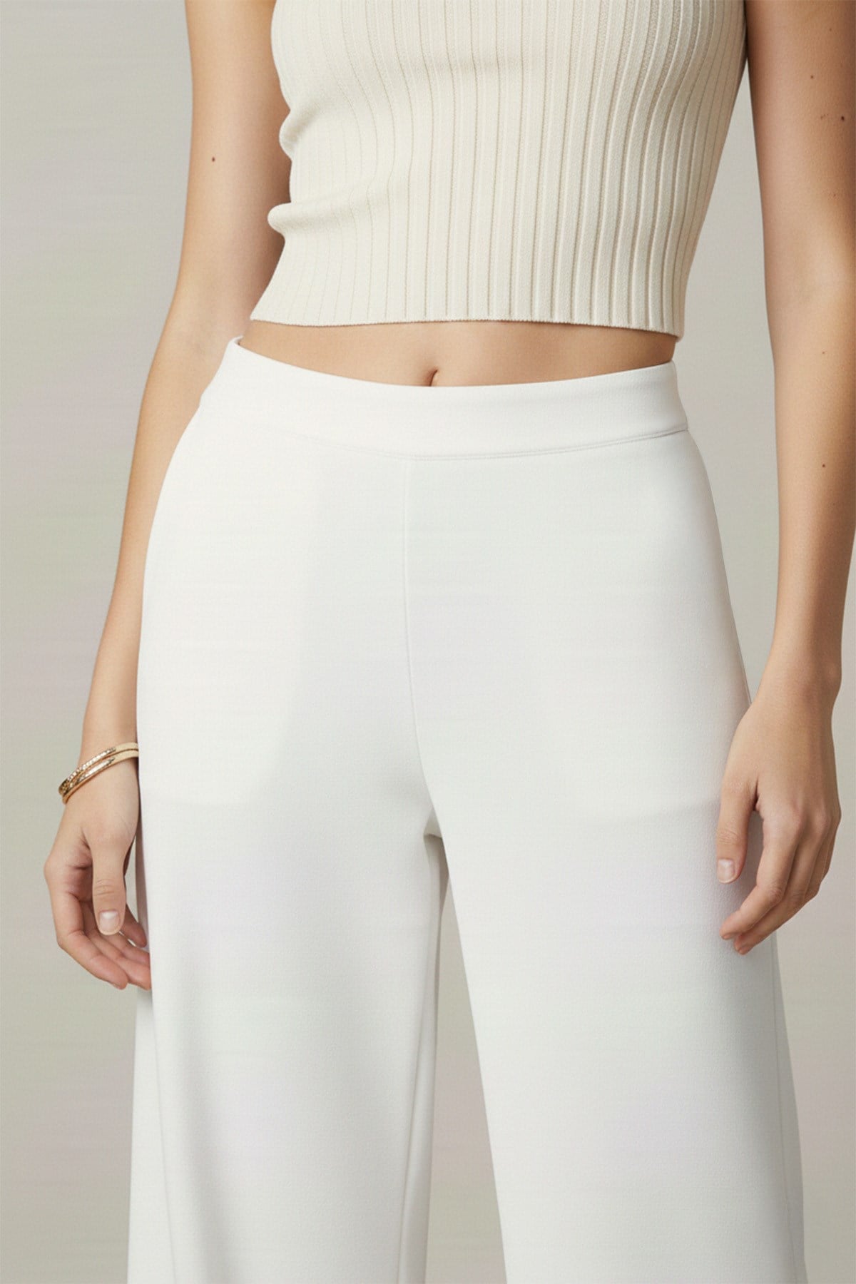 Kadın Geniş Paça Pantolon - 30007PNT Ekru Pantolon Soul 