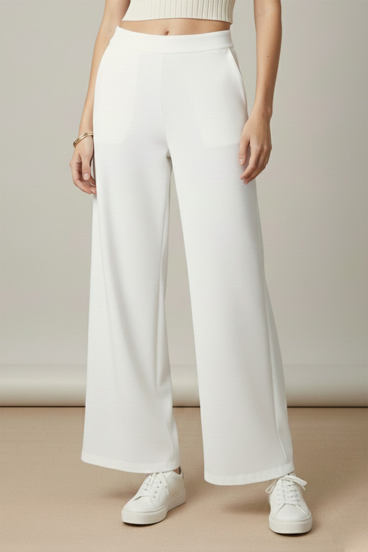Kadın Geniş Paça Pantolon - 30007PNT Ekru Pantolon Soul 