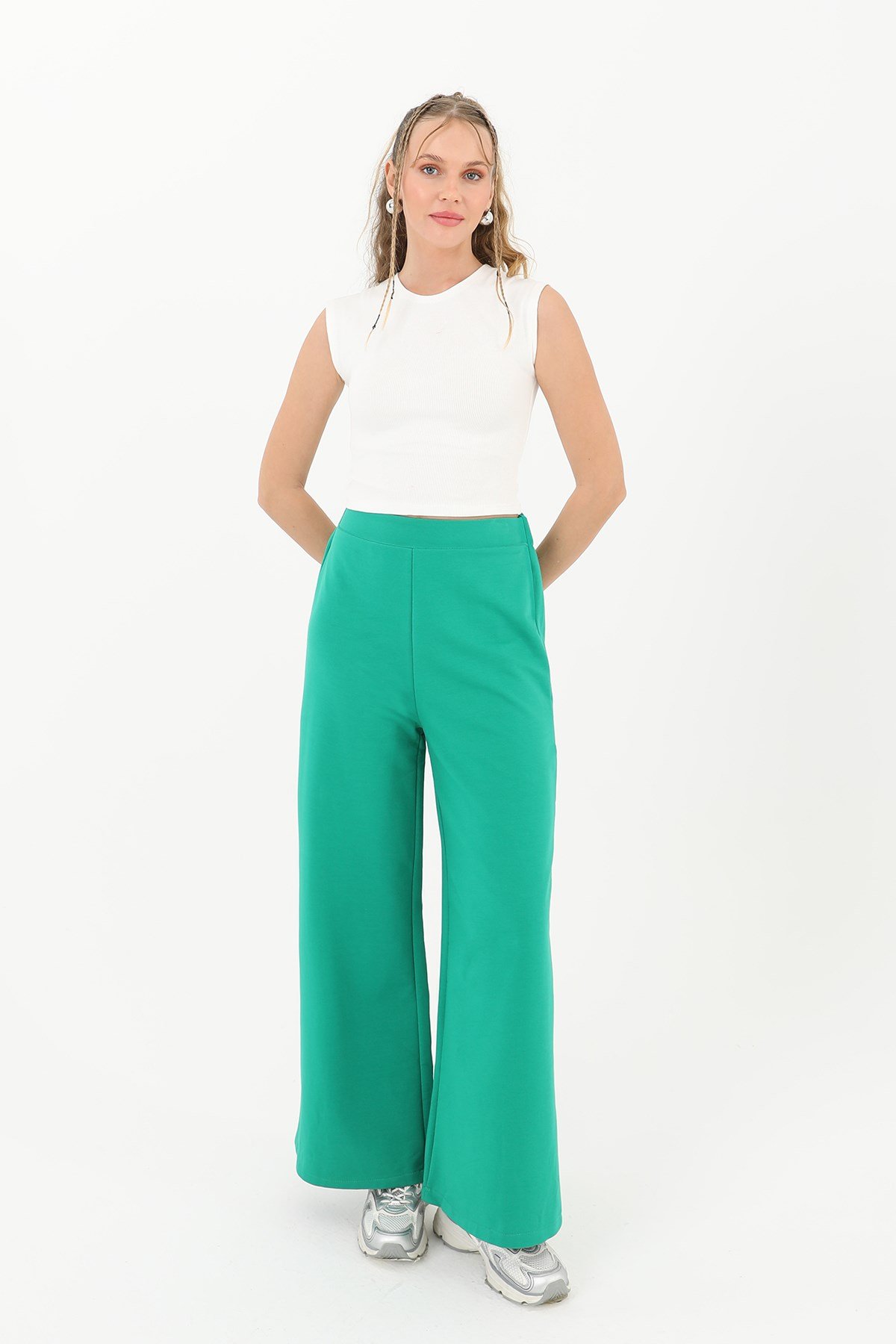 Kadın Geniş Paça Pantolon - 30007PNT Yeşil Pantolon Soul 