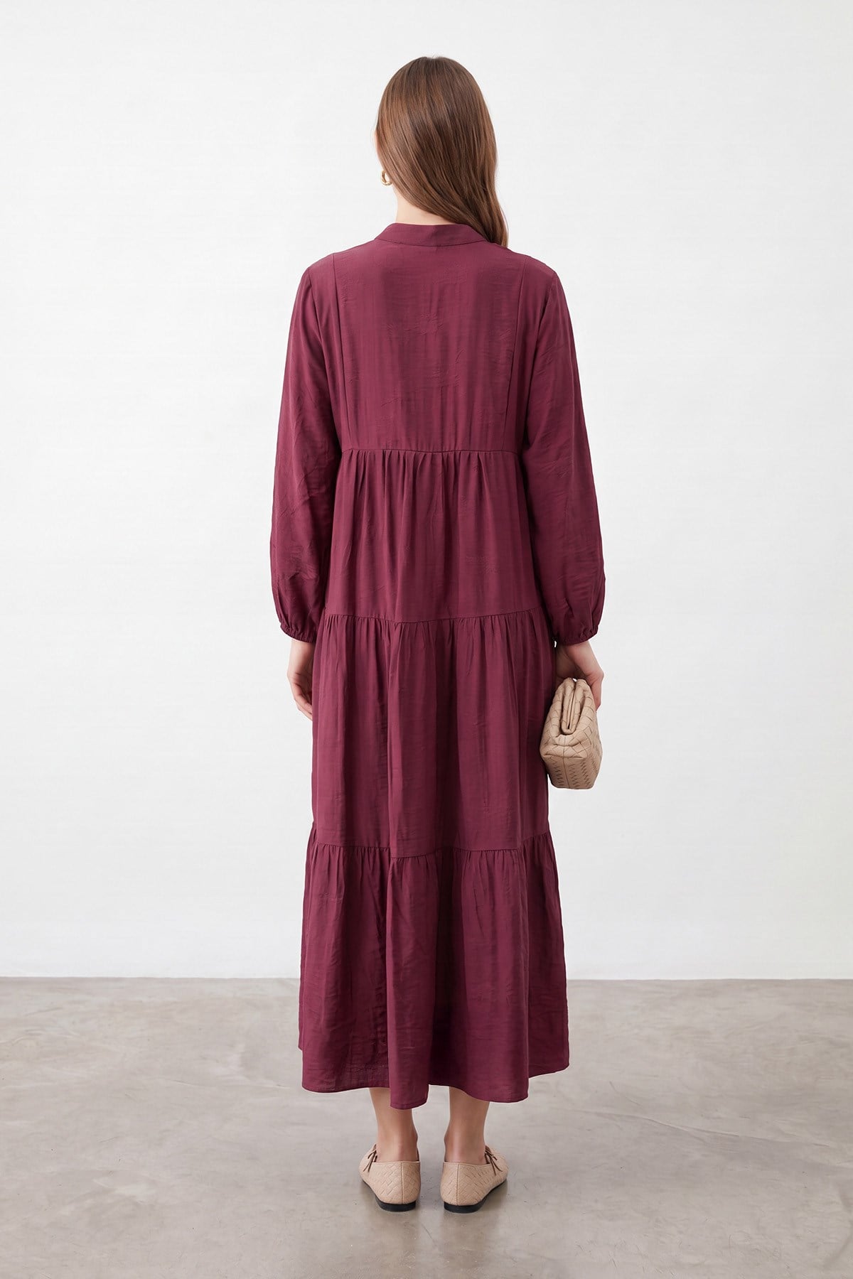 Kadın Hakim Yaka Maxi Elbise - 32528ELB Bordo Günlük Elbise Soul 