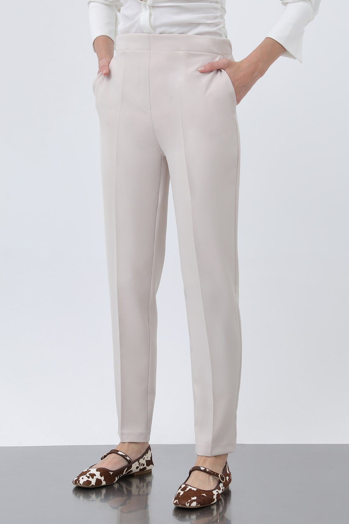 Kadın Havuç Kesim Pantolon - 18242PNT - Bej Pantolon Puane 