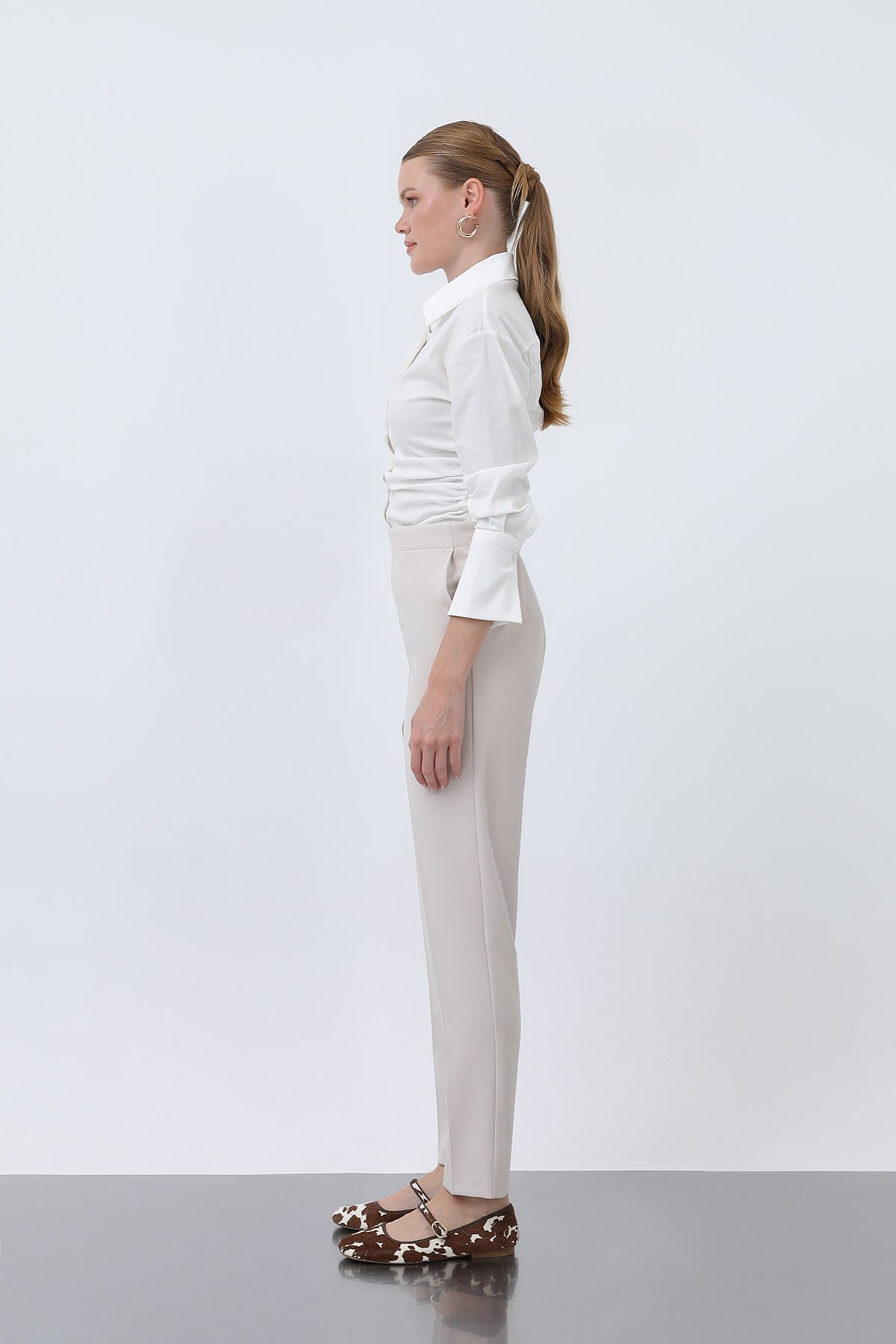 Kadın Havuç Kesim Pantolon - 18242PNT - Bej Pantolon Puane 