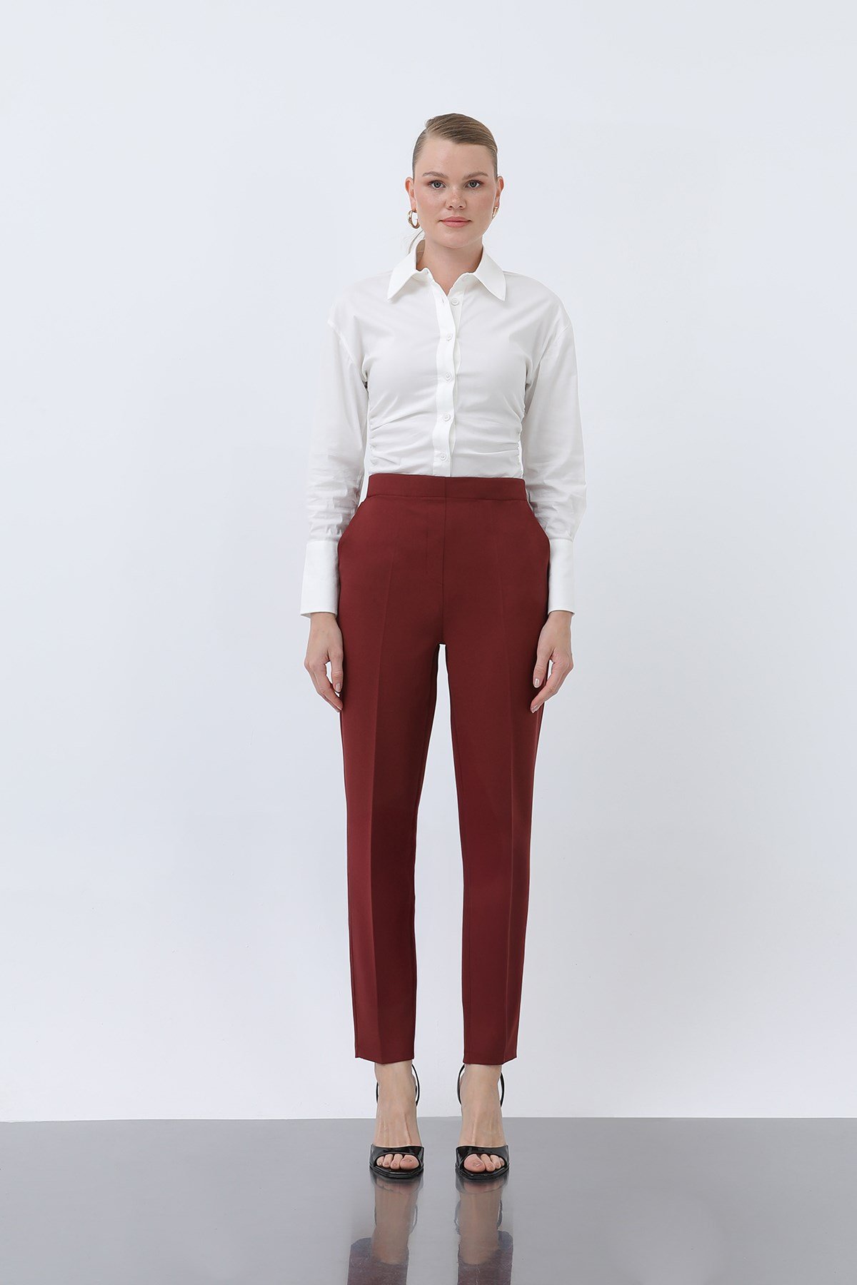 Kadın Havuç Kesim Pantolon - 18242PNT - Bordo Pantolon Puane 