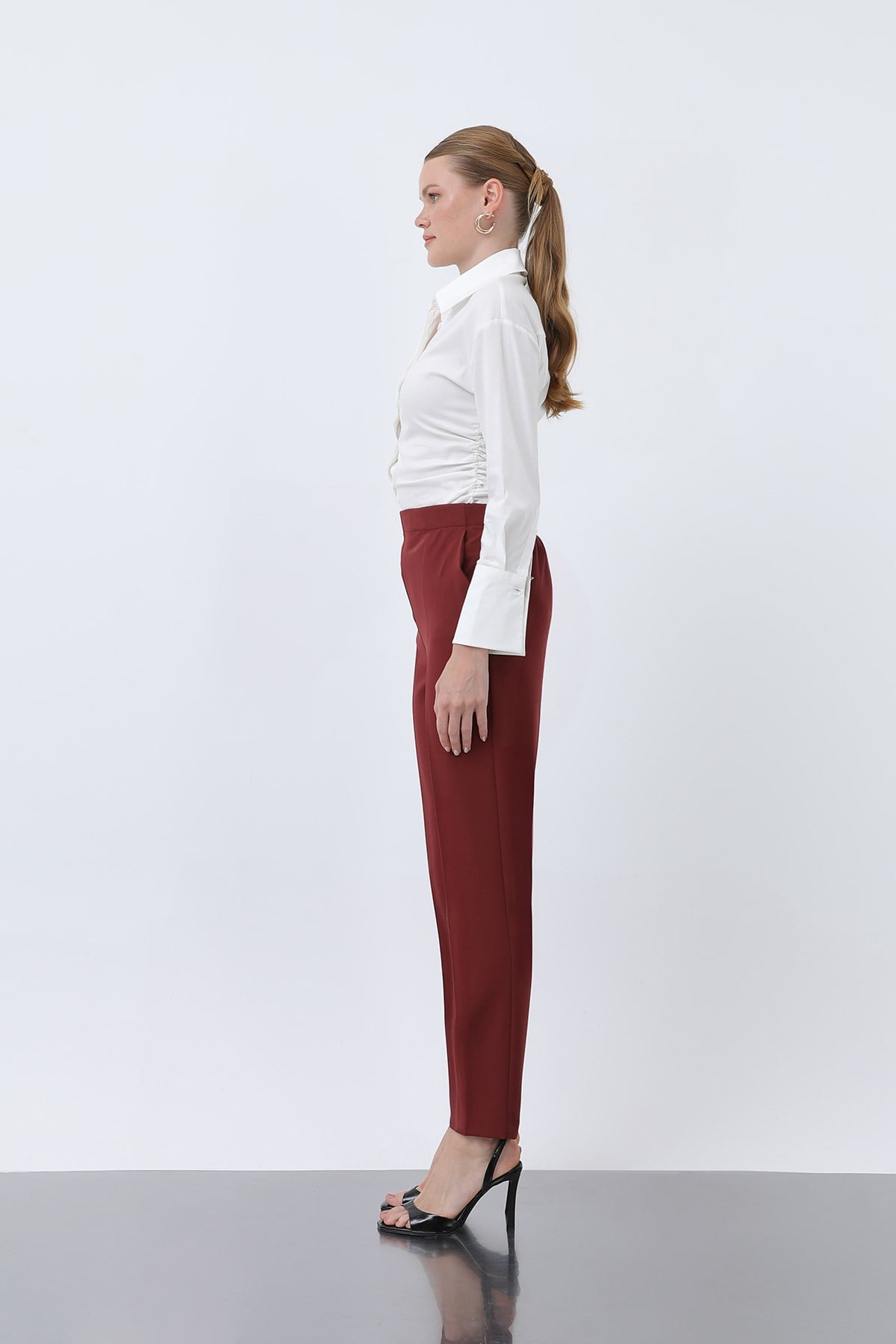 Kadın Havuç Kesim Pantolon - 18242PNT - Bordo Pantolon Puane 