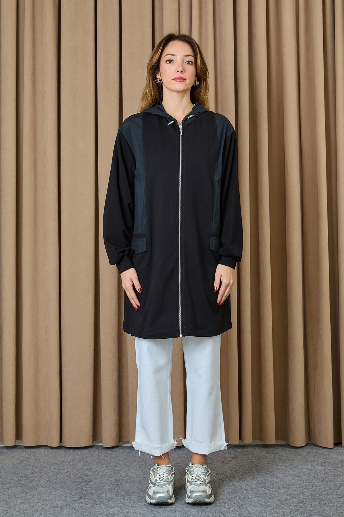 Kadın Kapüşonlu Basic Tunik - 10733TUN - Siyah Tunik Puane 
