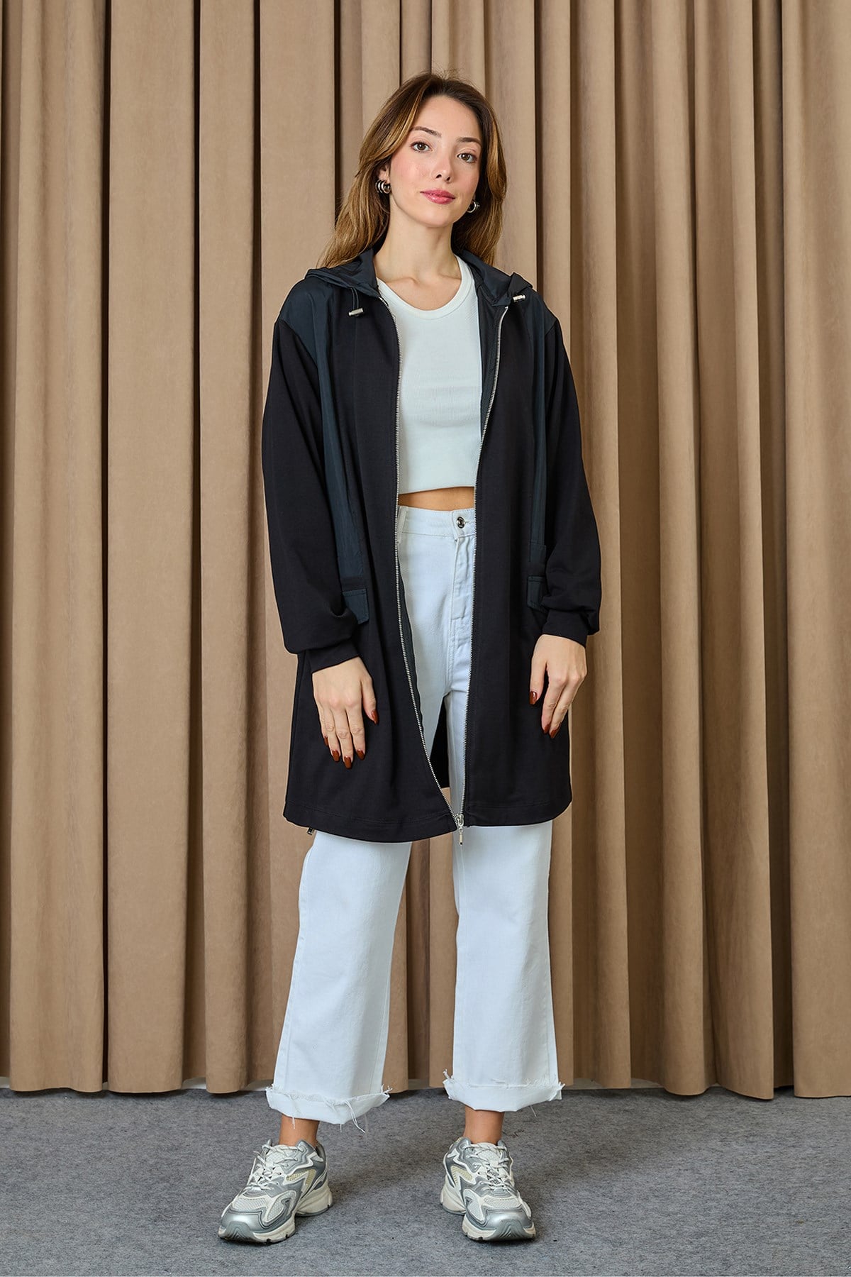 Kadın Kapüşonlu Basic Tunik - 10733TUN - Siyah Tunik Puane 