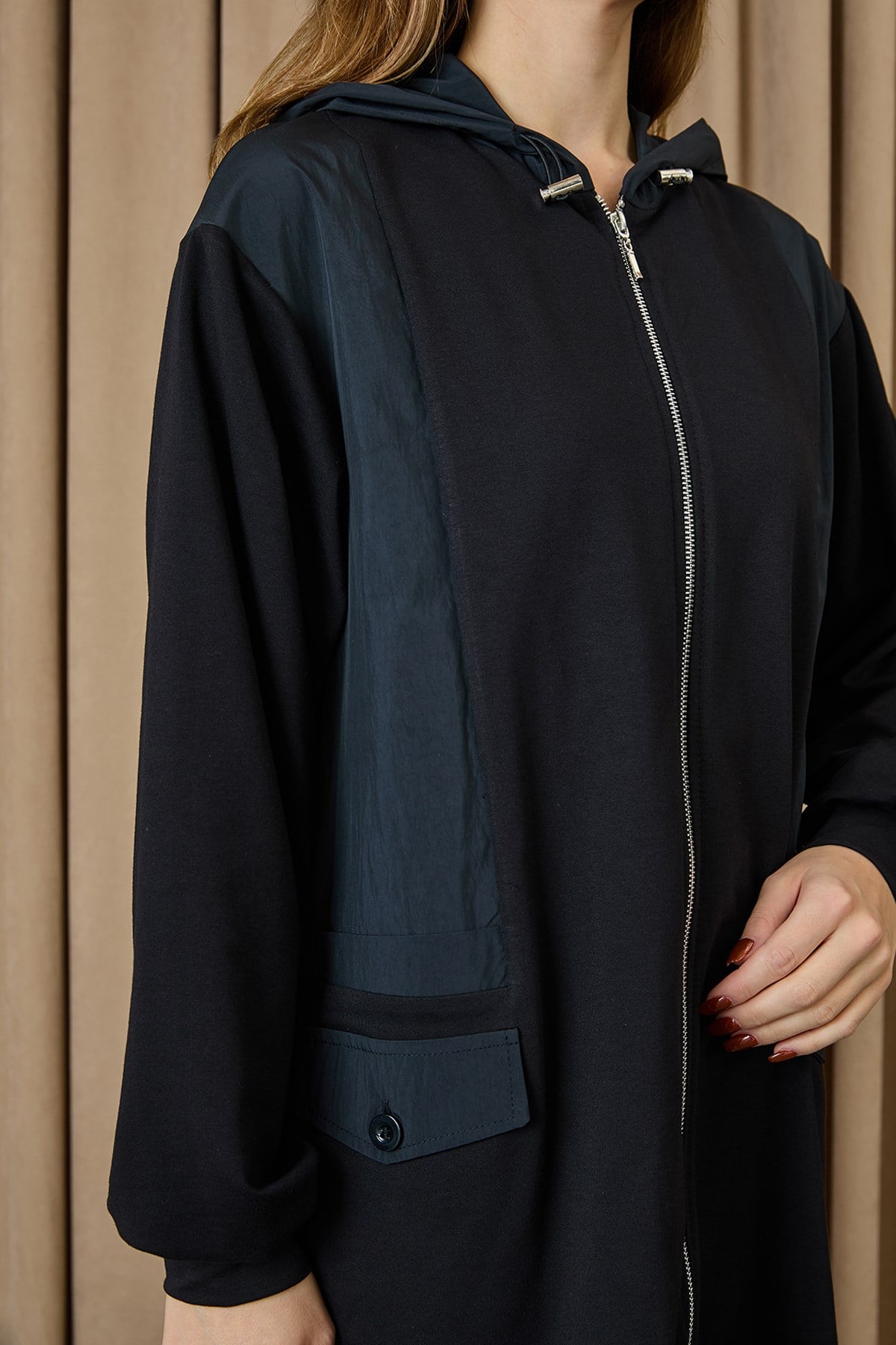Kadın Kapüşonlu Basic Tunik - 10733TUN - Siyah Tunik Puane 