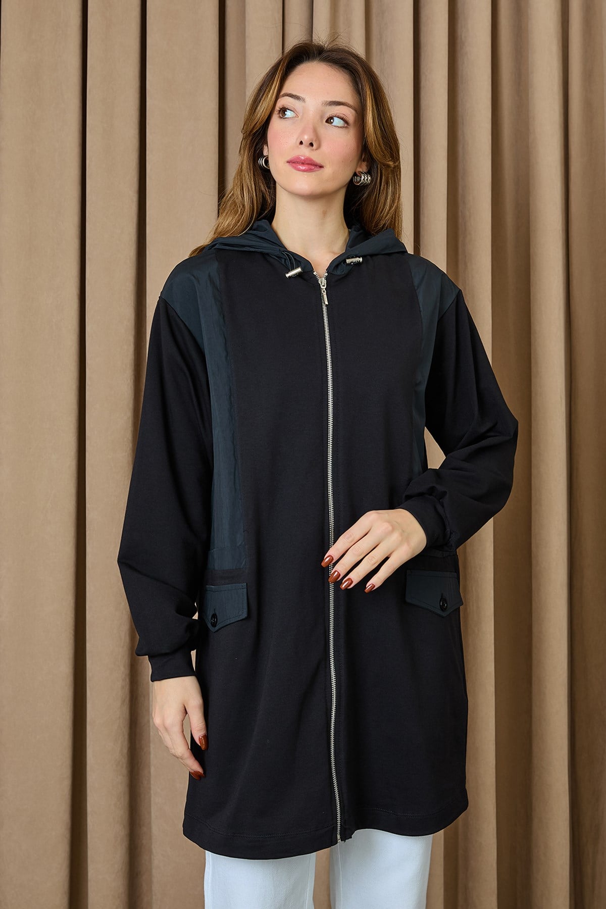 Kadın Kapüşonlu Basic Tunik - 10733TUN - Siyah Tunik Puane 