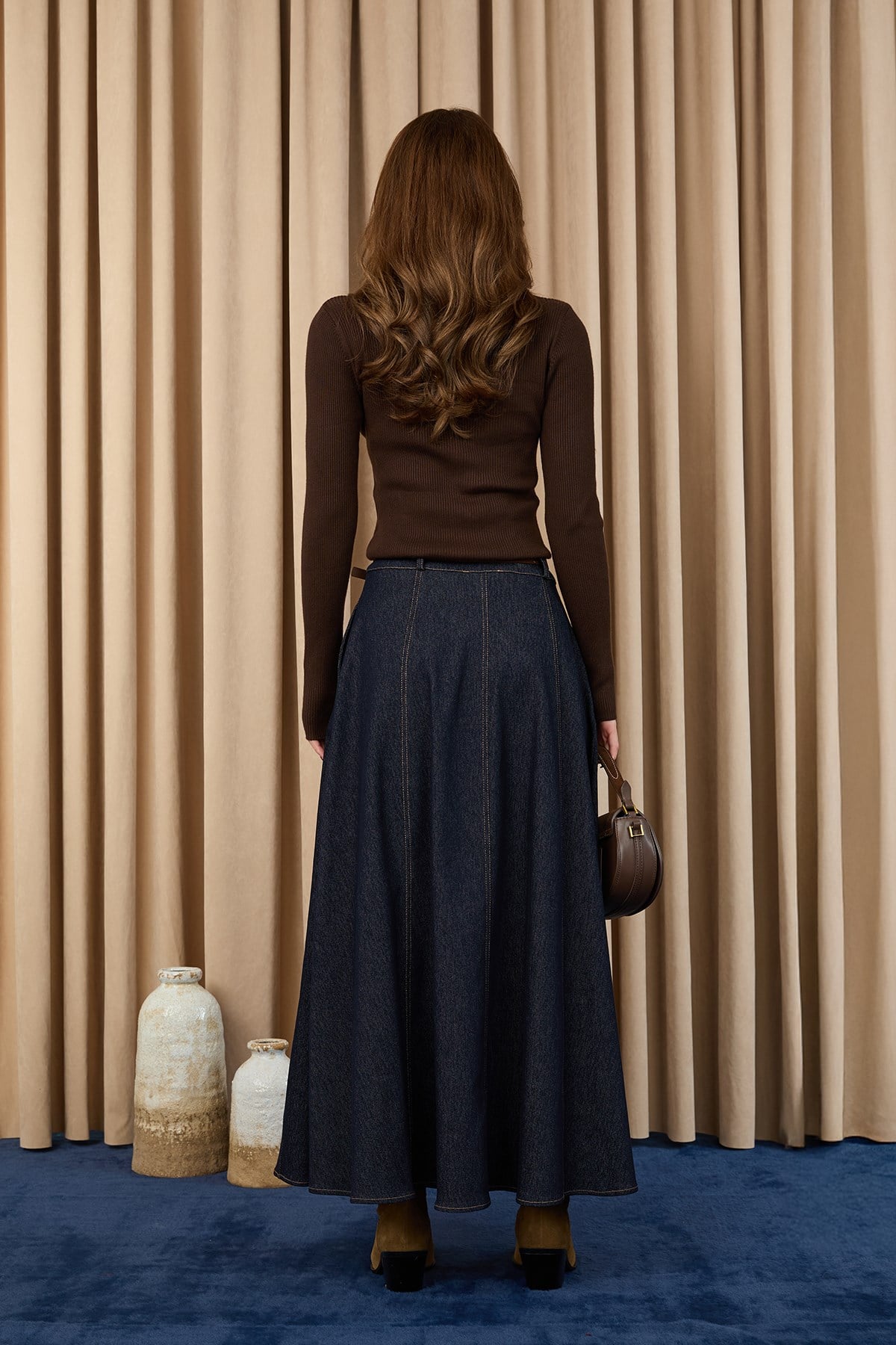 Kadın Kemerli Denim Etek  -  32424ETK - Lacivert Etek Soul 