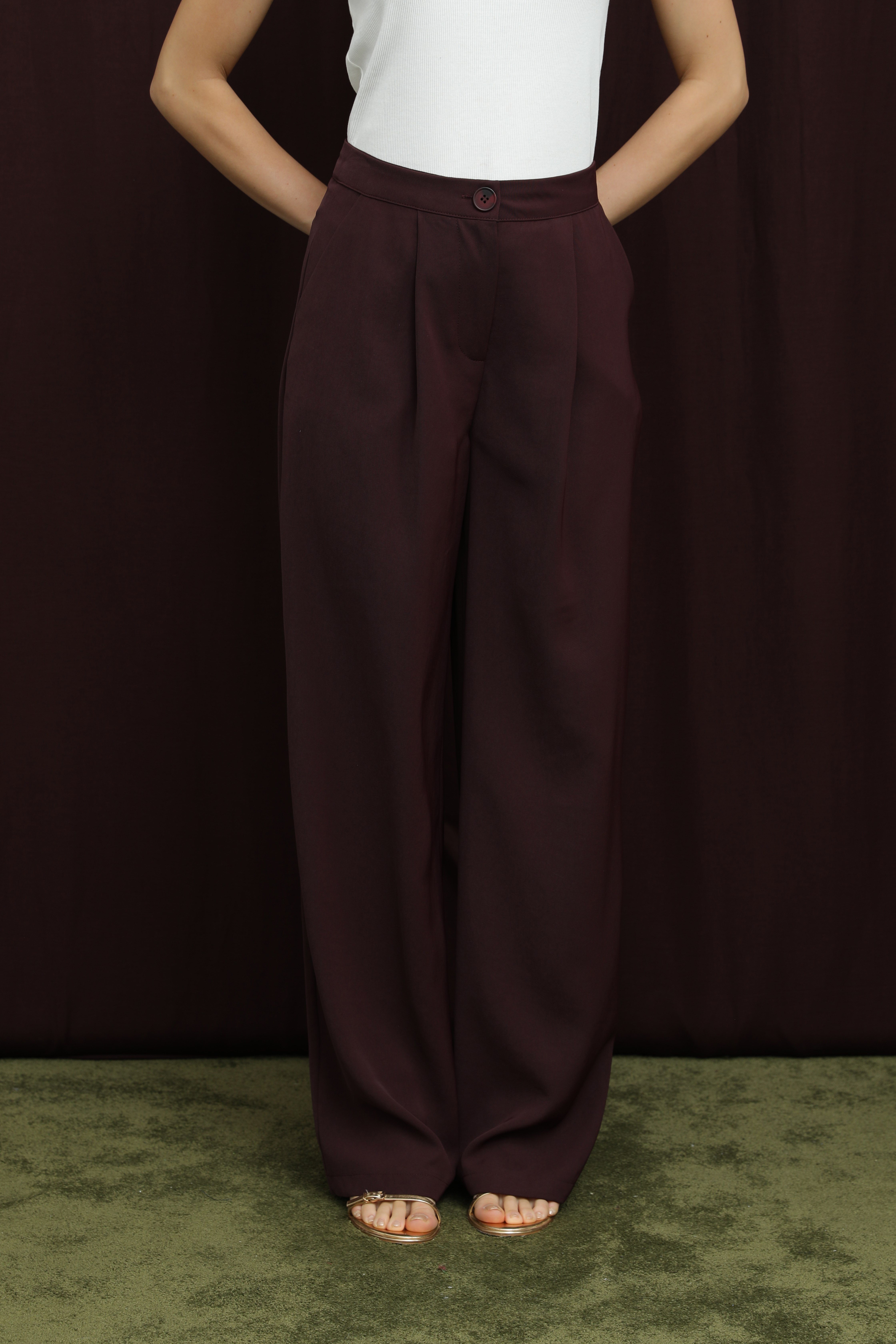 Kadın Pile Detaylı Pantolon - 18266PNT - Bordo Pantolon Puane 