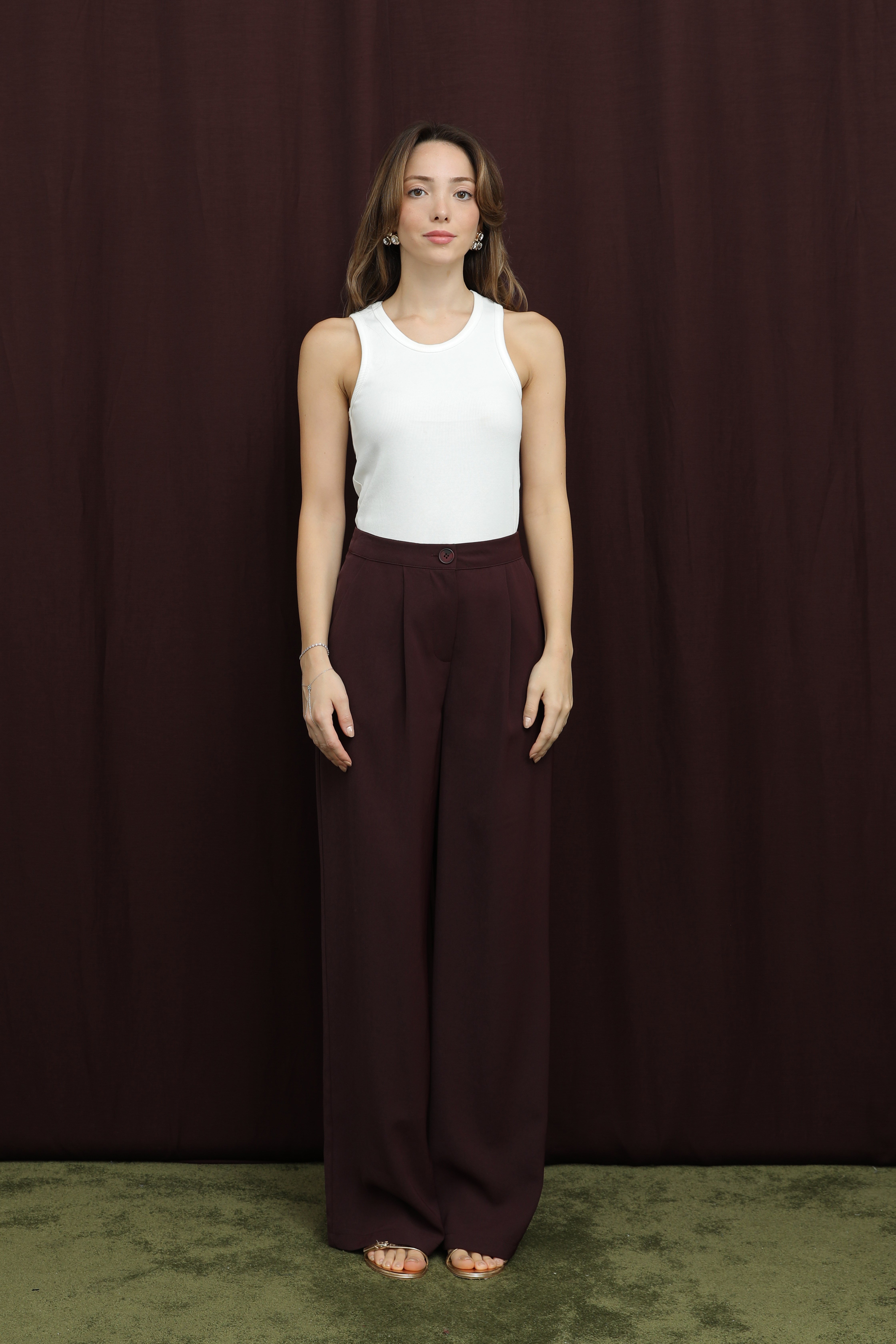 Kadın Pile Detaylı Pantolon - 18266PNT - Bordo Pantolon Puane 