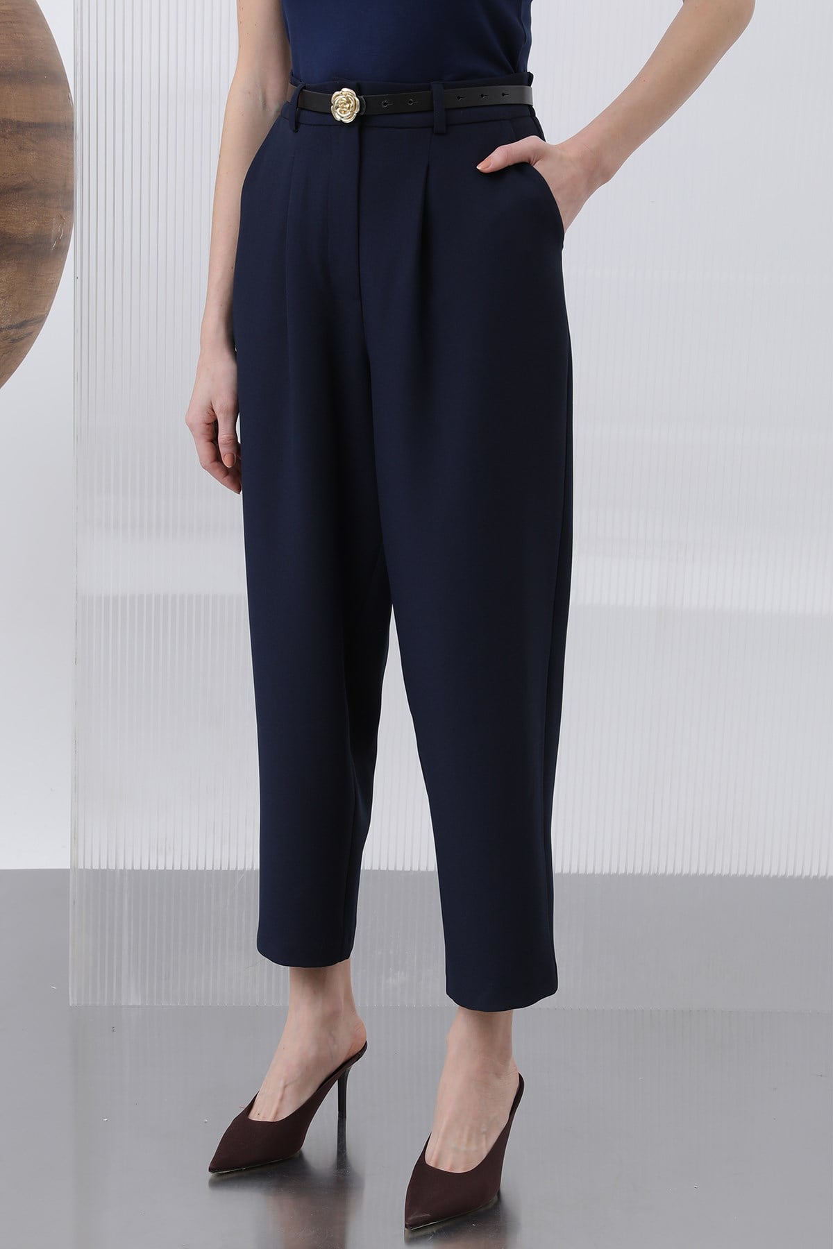 Kadın Pileli Pantolon - 18227PNT - Lacivert Pantolon Puane 