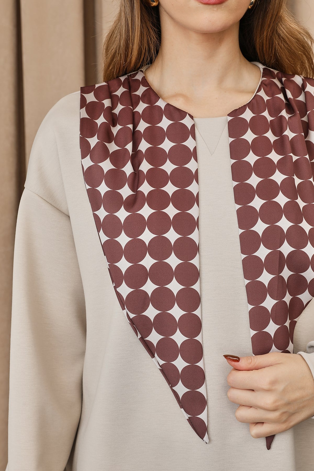 Kadın Puantiye Detaylı Basic Tunik - 10742TUN - Taş Tunik Puane 