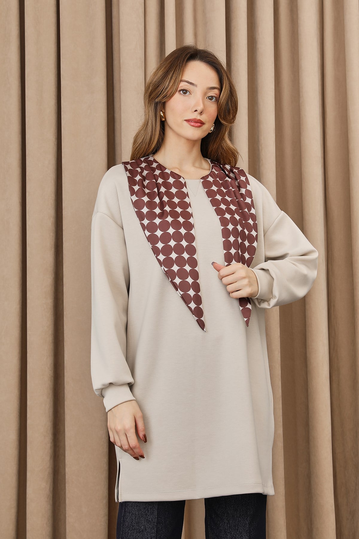 Kadın Puantiye Detaylı Basic Tunik - 10742TUN - Taş Tunik Puane 