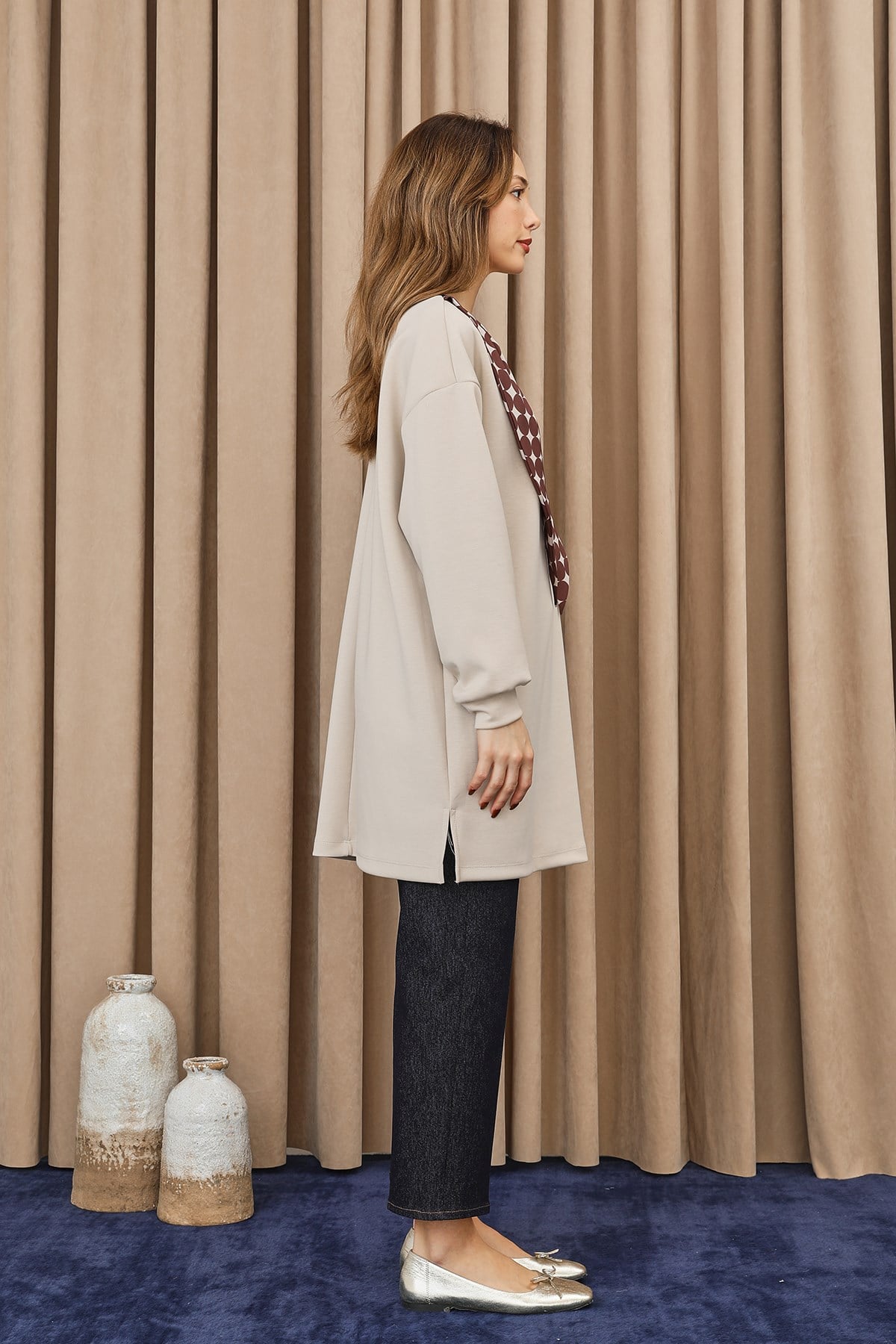Kadın Puantiye Detaylı Basic Tunik - 10742TUN - Taş Tunik Puane 