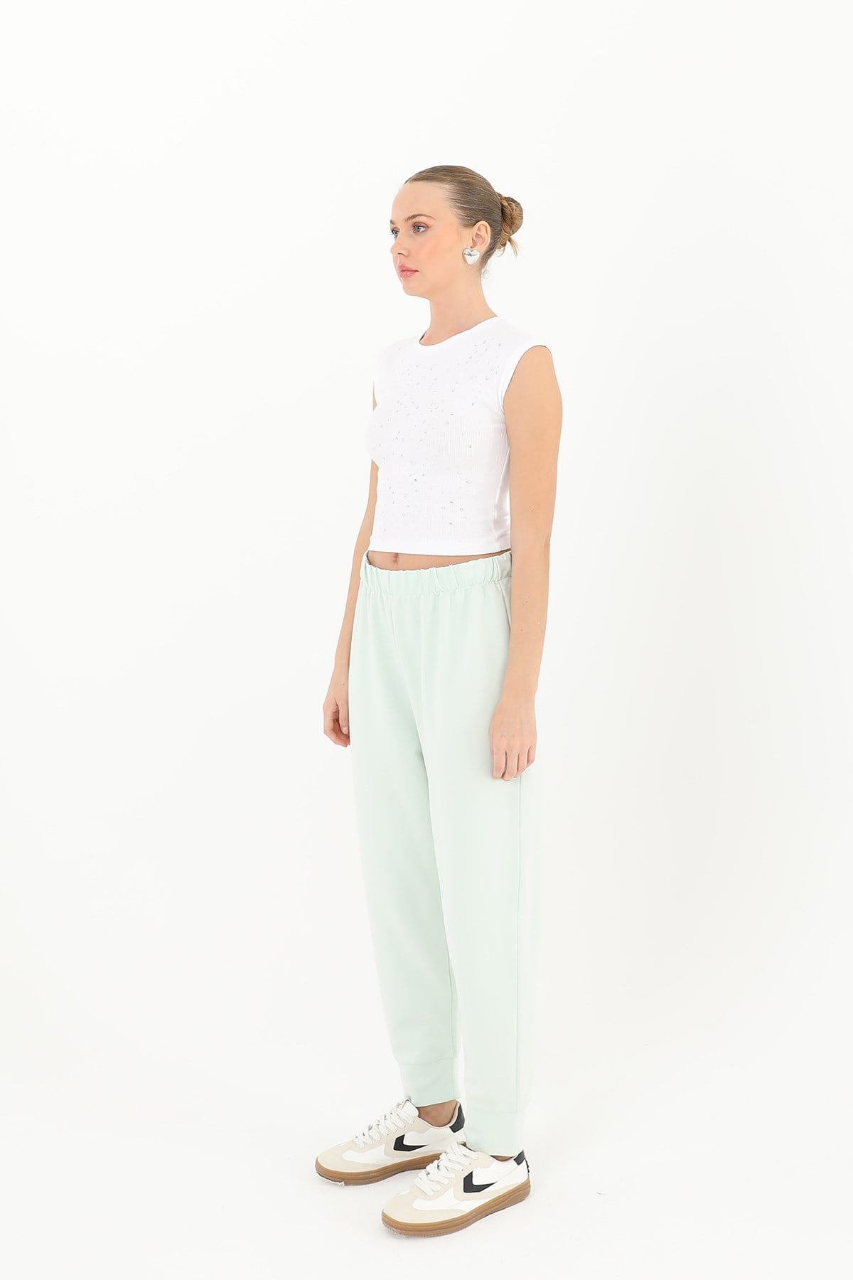 Kadın Ribana Detaylı Eşofman Altı - 30189PNT Mint Yeşili Pantolon Soul 