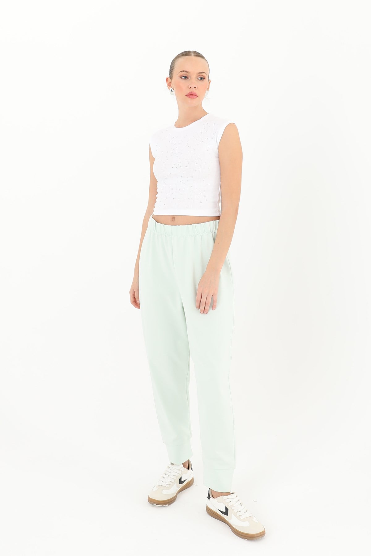 Kadın Ribana Detaylı Eşofman Altı - 30189PNT Mint Yeşili Pantolon Soul 